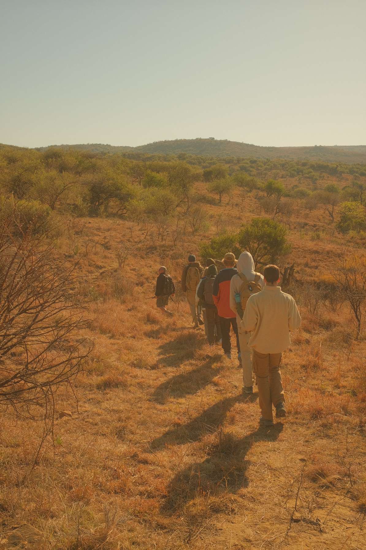 Walking through the South African bush in Nambiti Big Five Game Reserve.