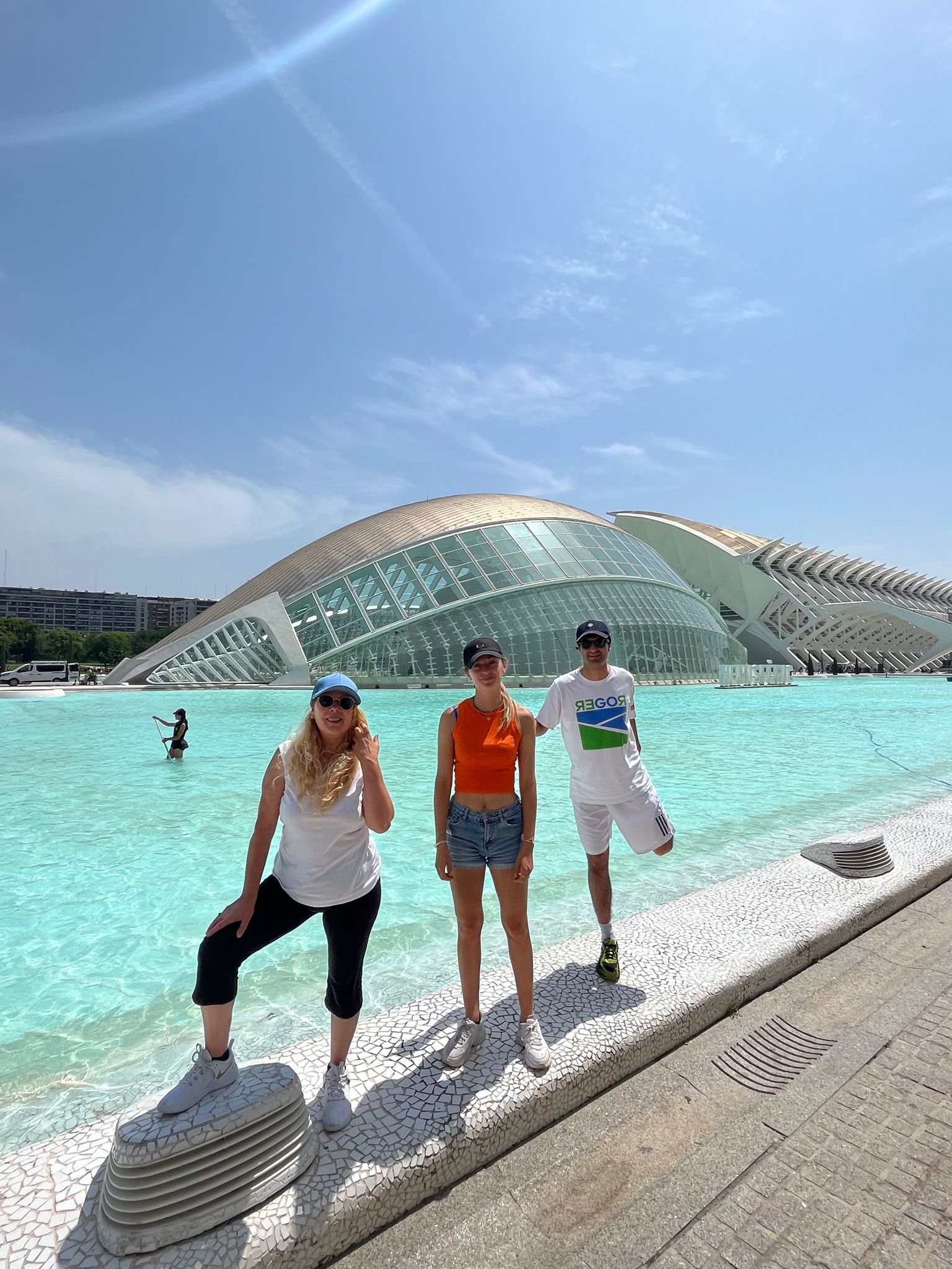 Pilar, Micol and Ardi outside Hemisferic, Jardin de Turia