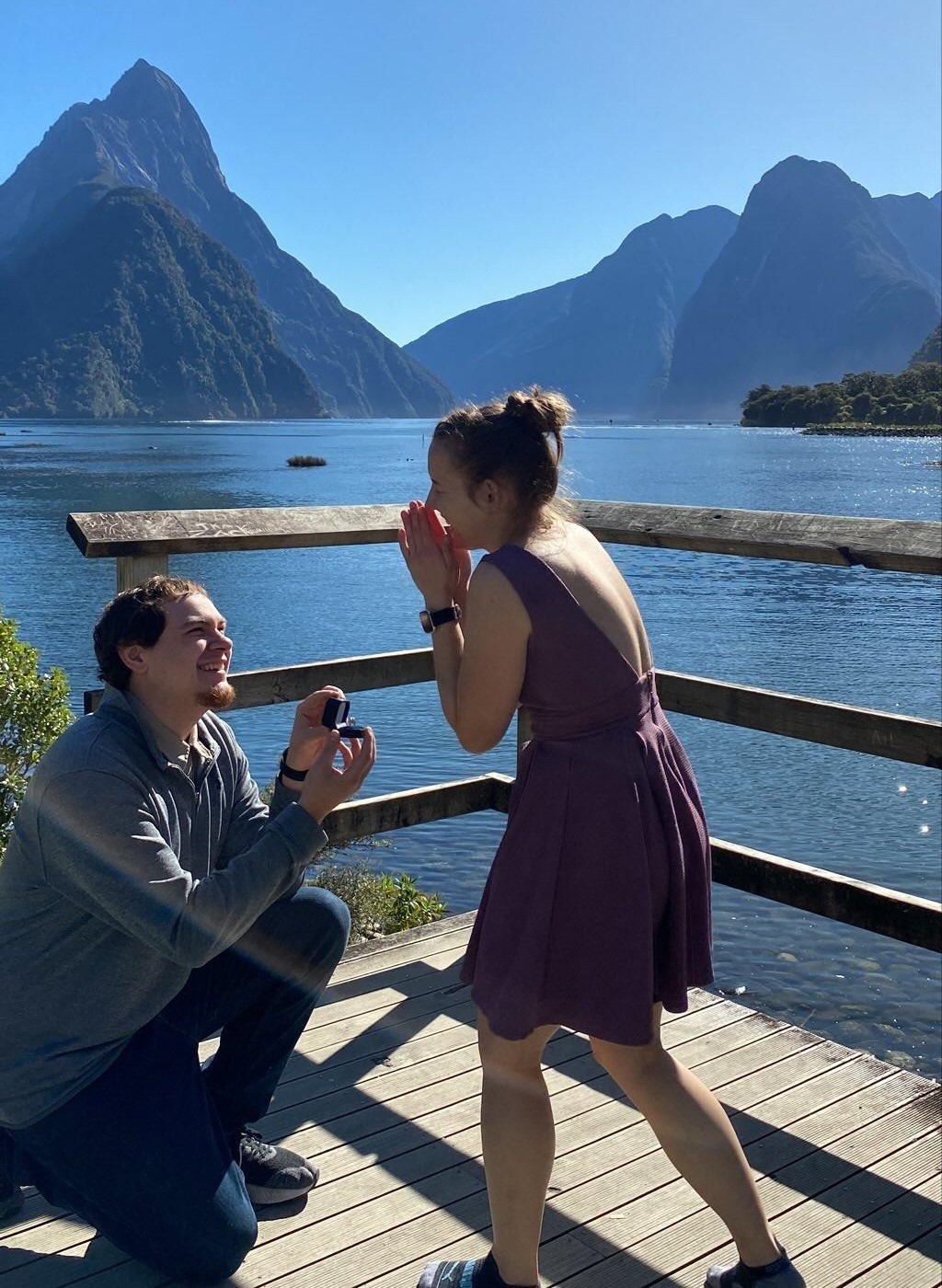 My fiance proposing at Milford Sound