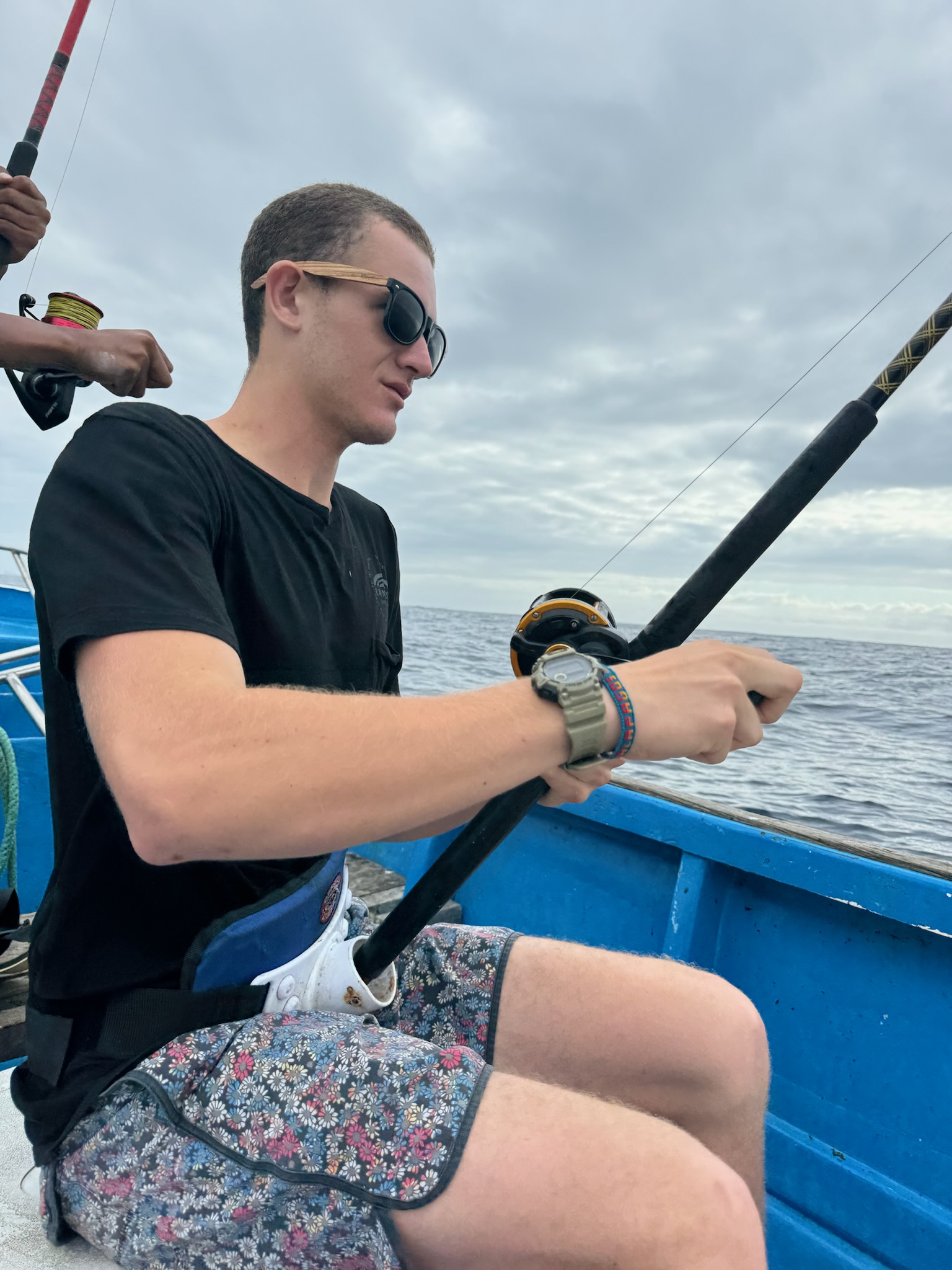 Deep sea fishing day caught 8 yellow/bluefin tuna and a wahoo. They gave us take back two tunas for our host families.