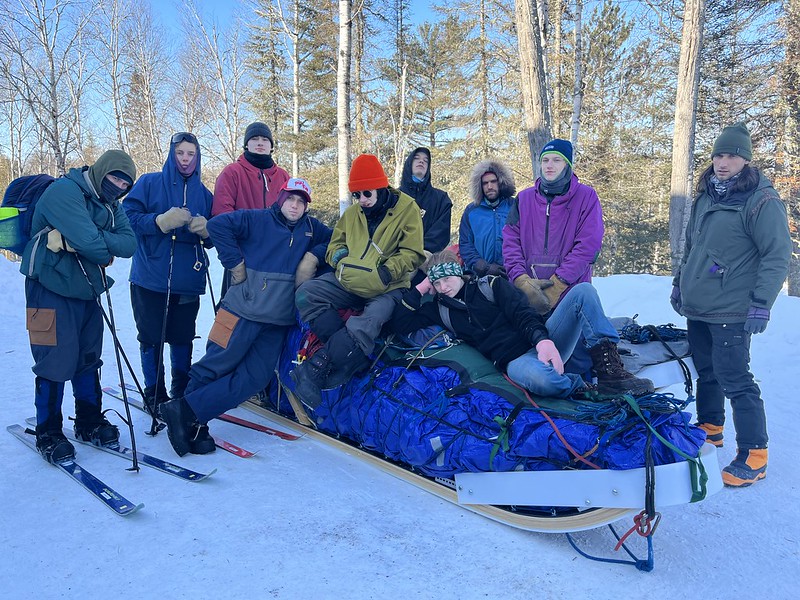 Group photo on the dogsled we built from scratch!