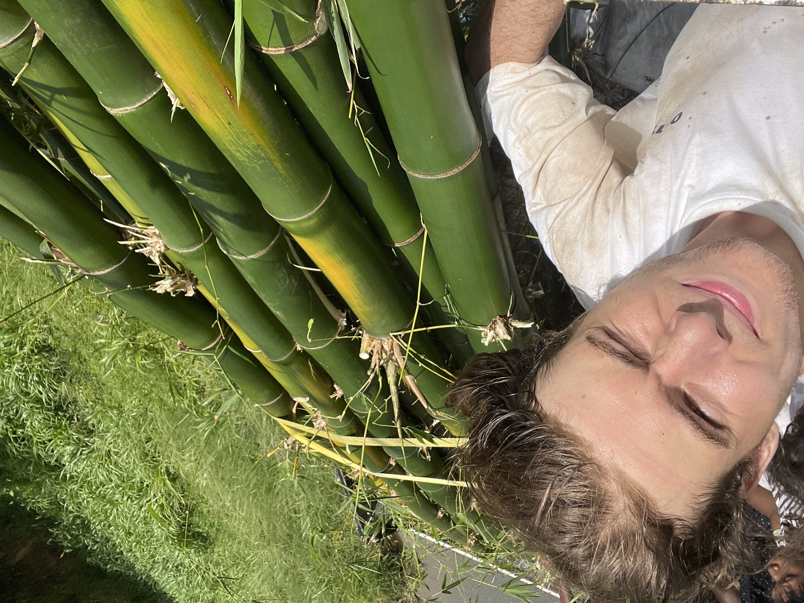 Being proud of the bamboo we collected 
