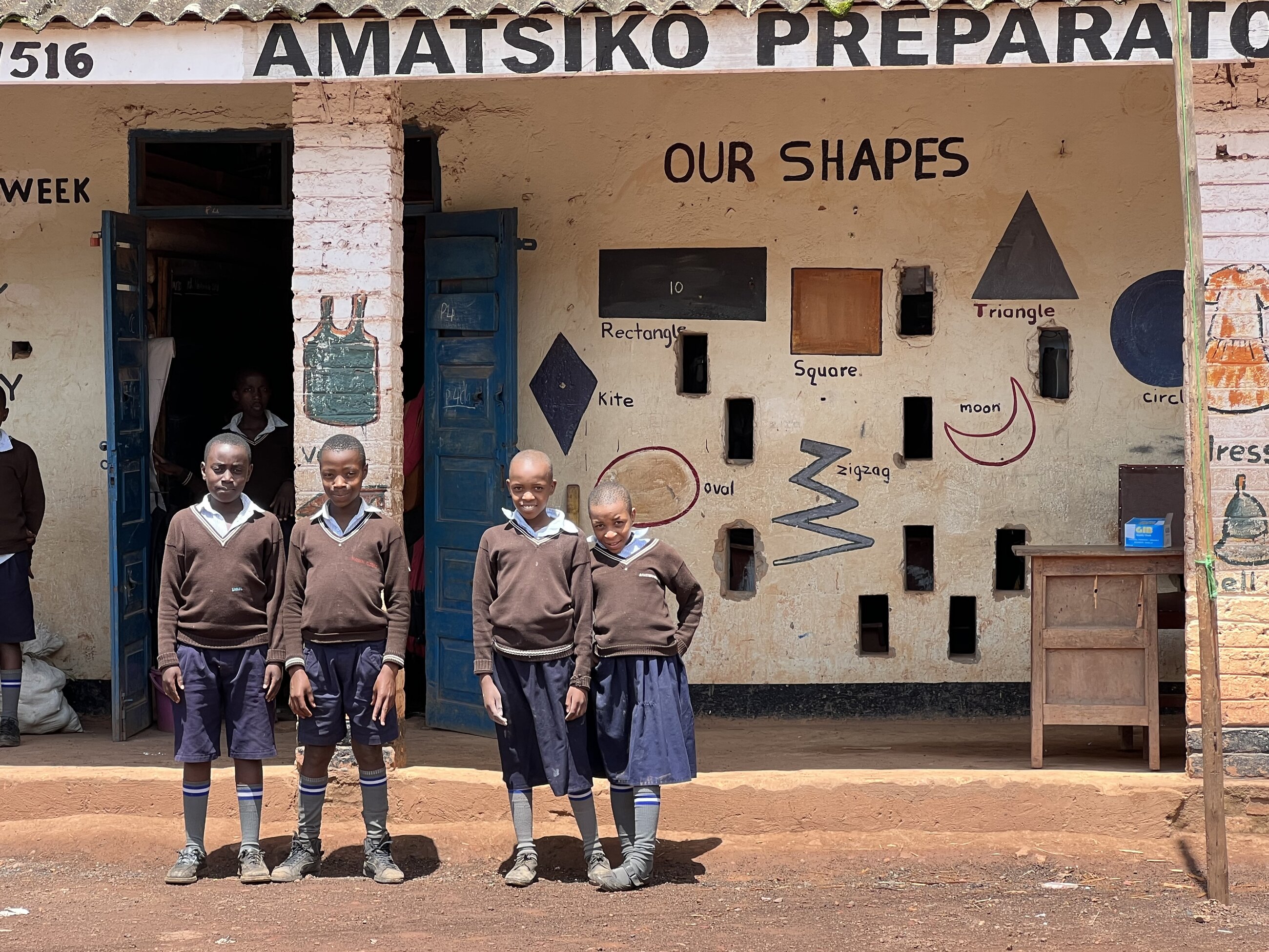 Students in front of the school