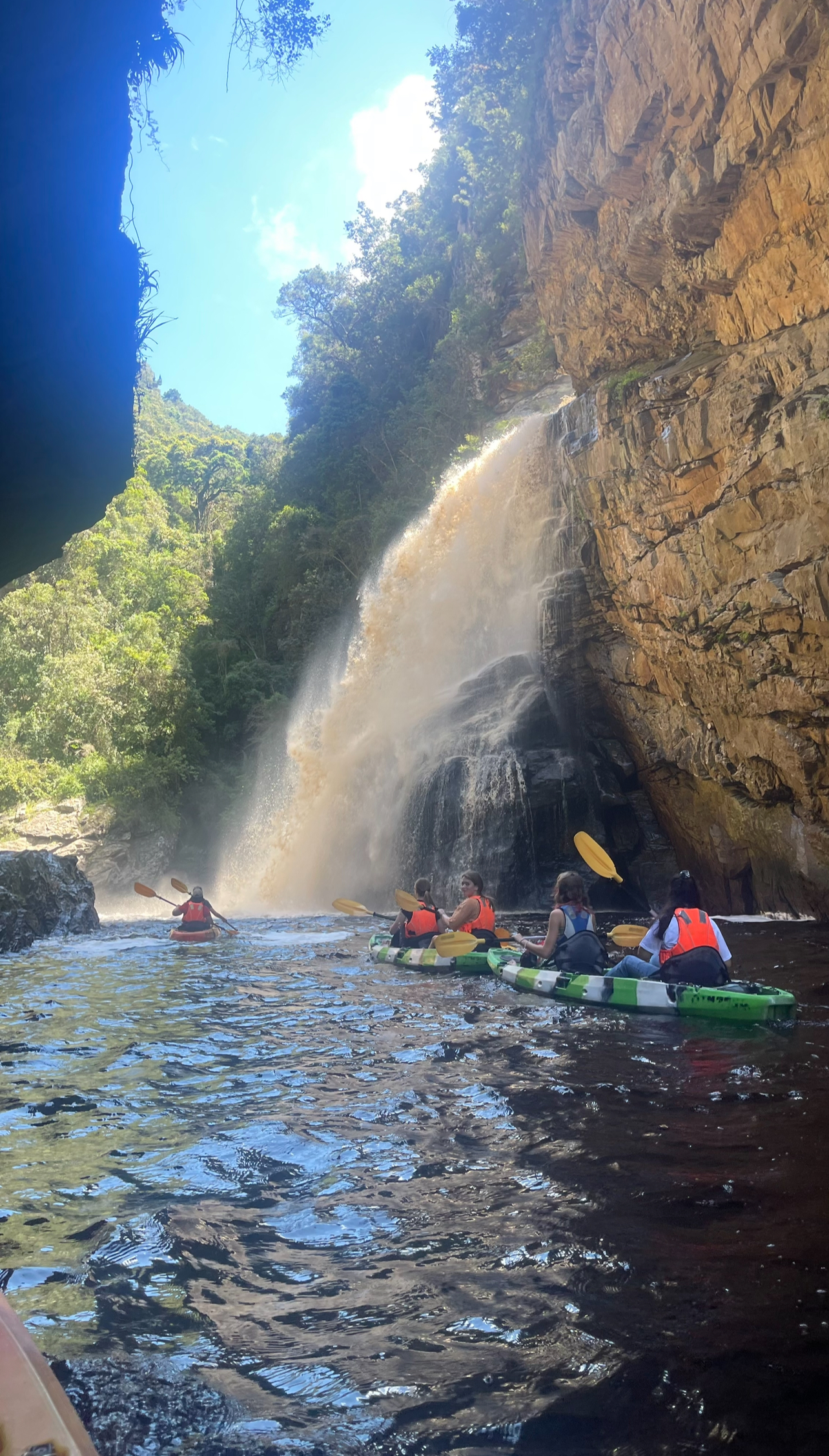 Kayaking in a waterfall with some of the other volunteers/friends I made!