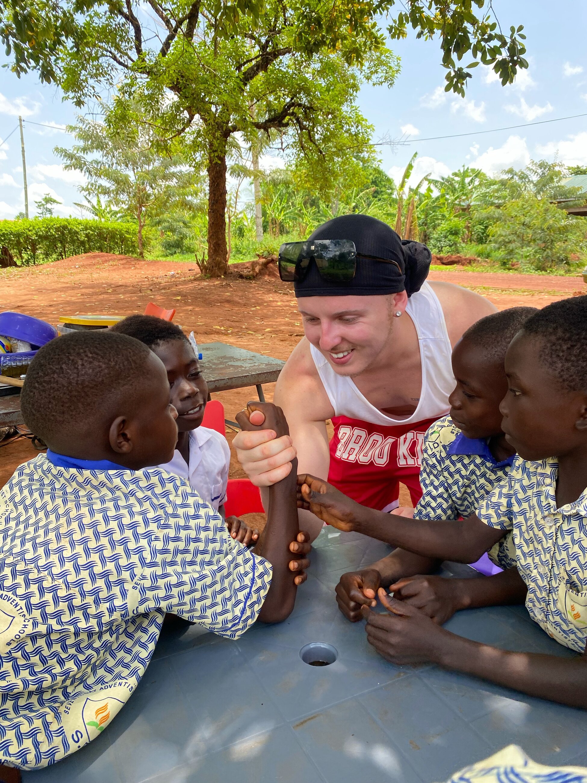 Playing westling with the children