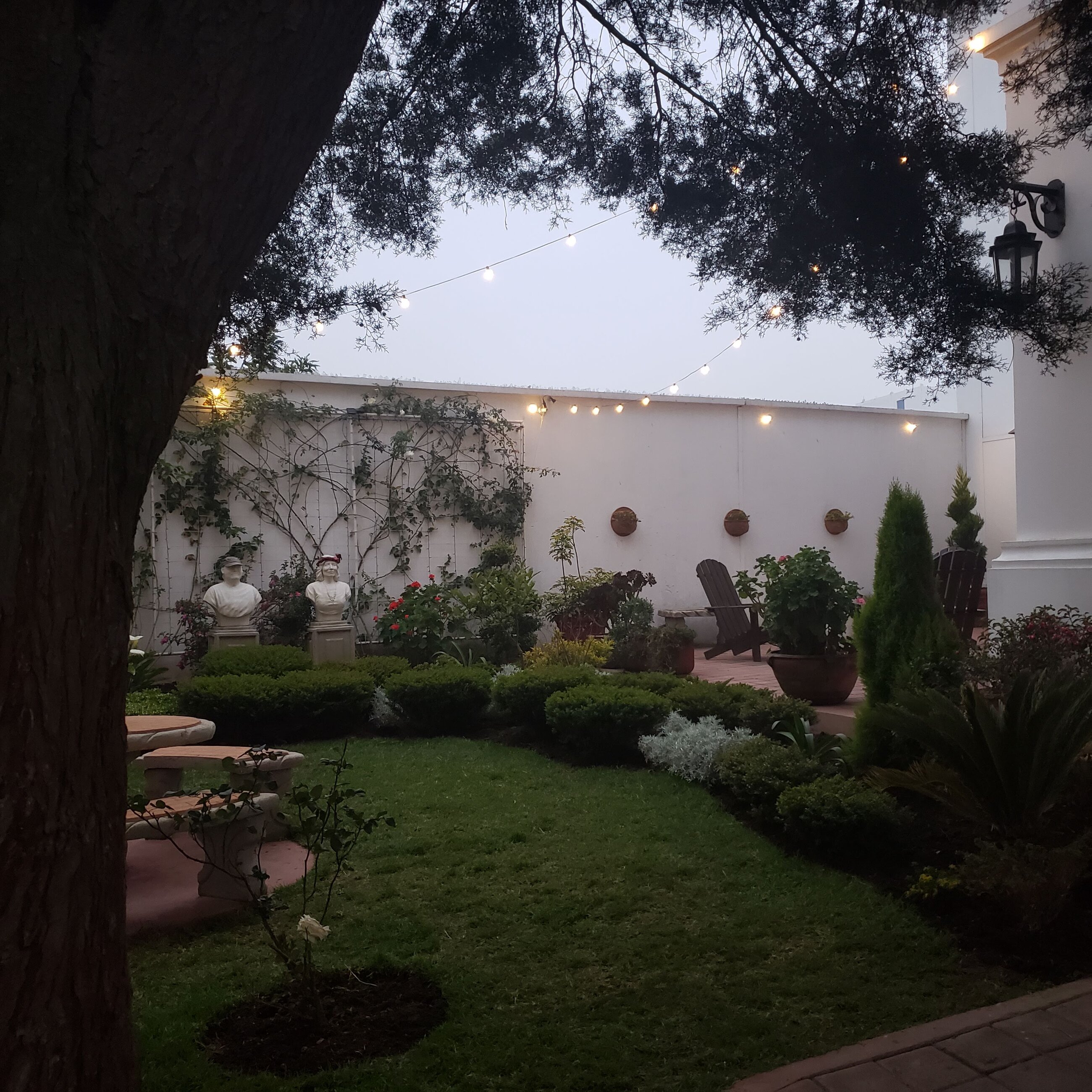 Garden between the medical clinic and dining room, and the school and lodge.