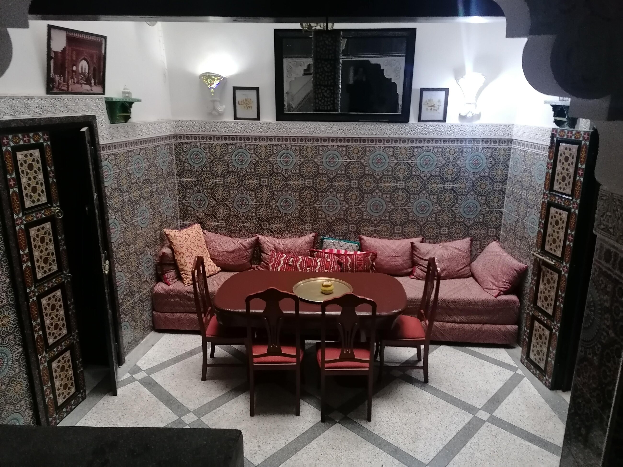 Cozy lobby of a hotel in  Fes