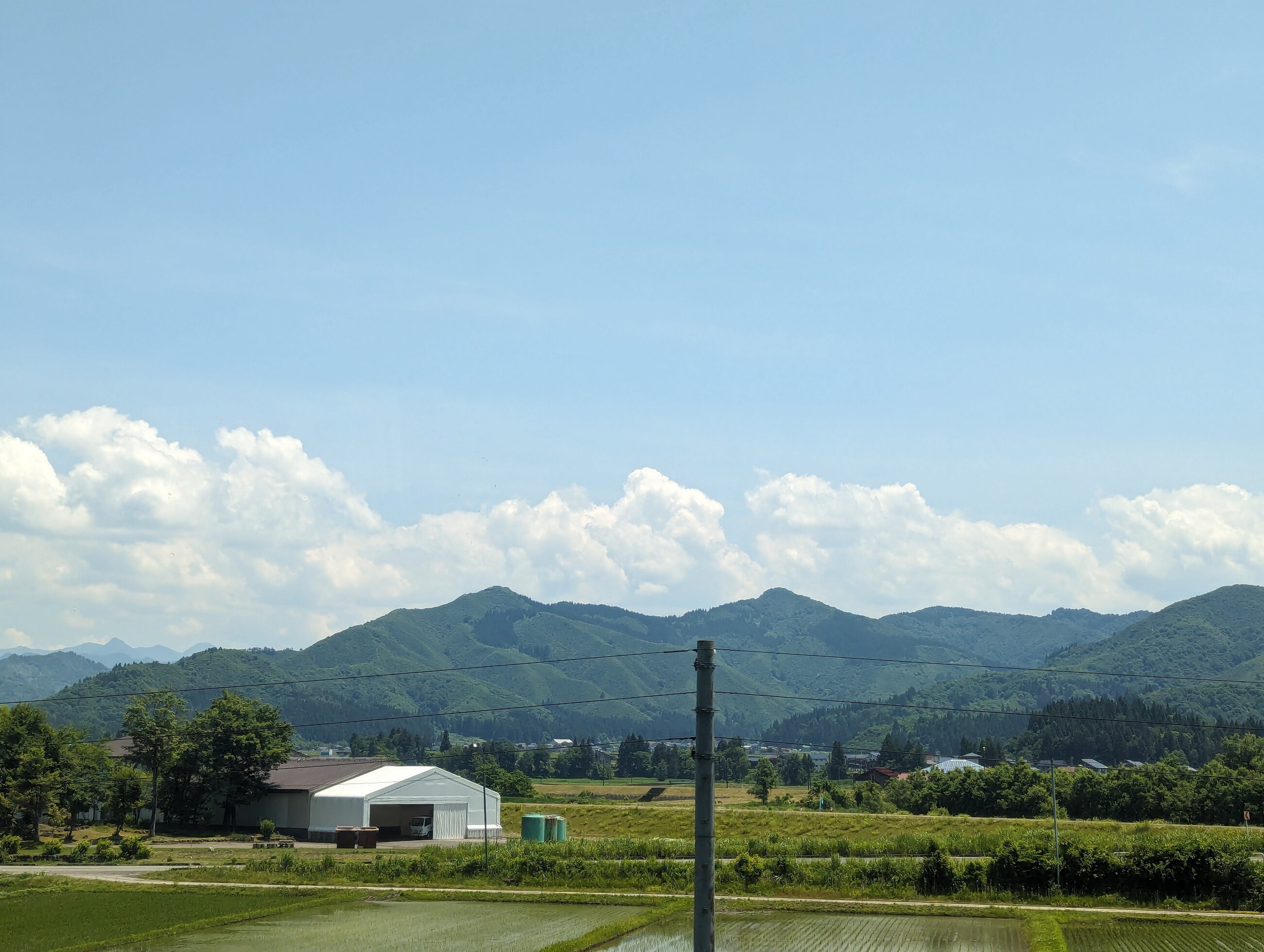 mountain through the train window on the way to work