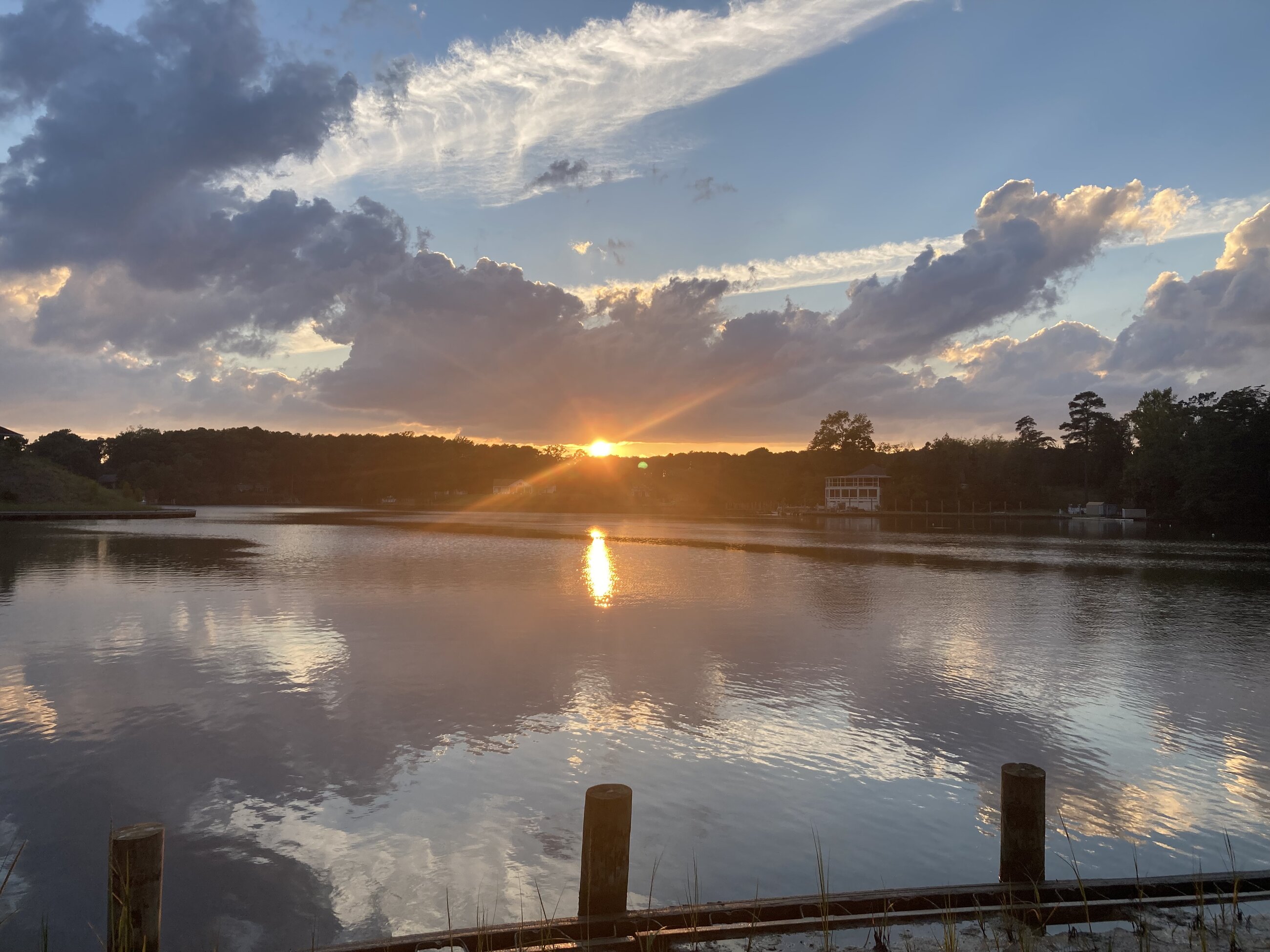 The view from the riverwalk at sunset 