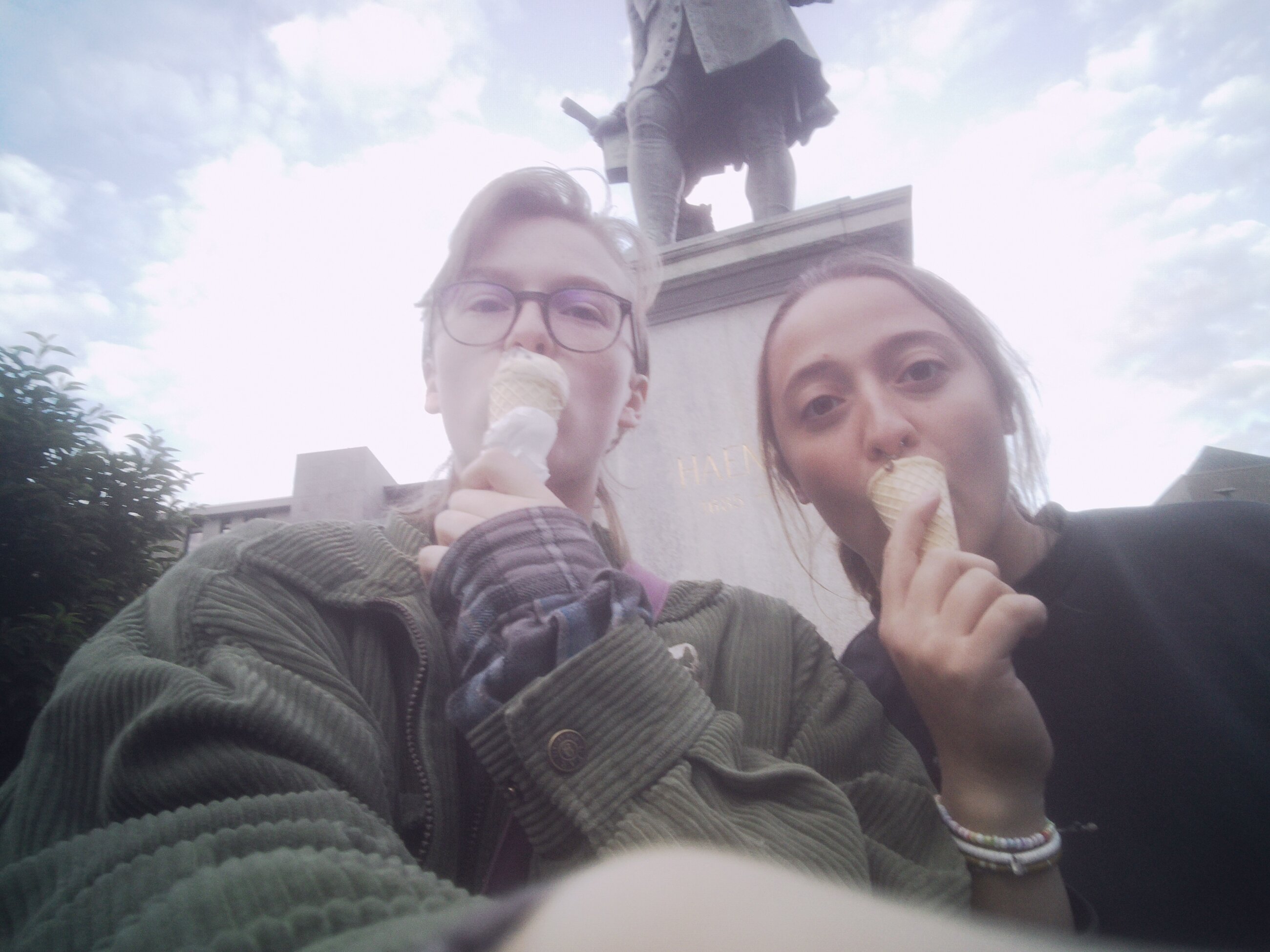 Ice cream with my roommate in the city center of Halle, Marktplatz