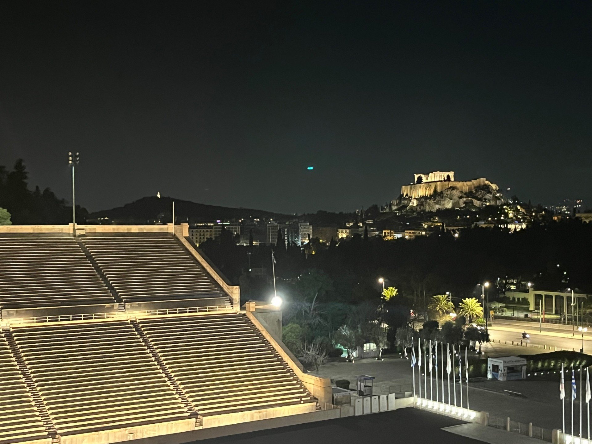 View of the Parthenon from the top of the Panathenaic Stadium right next to CYA.