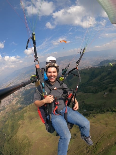 This was during my time paragliding with some of my friends from all over the world. We went to one of the highest points in Medellín, Colombia, and were able to fly around for 15 minutes. Never have I had such an adrenaline rush like that.