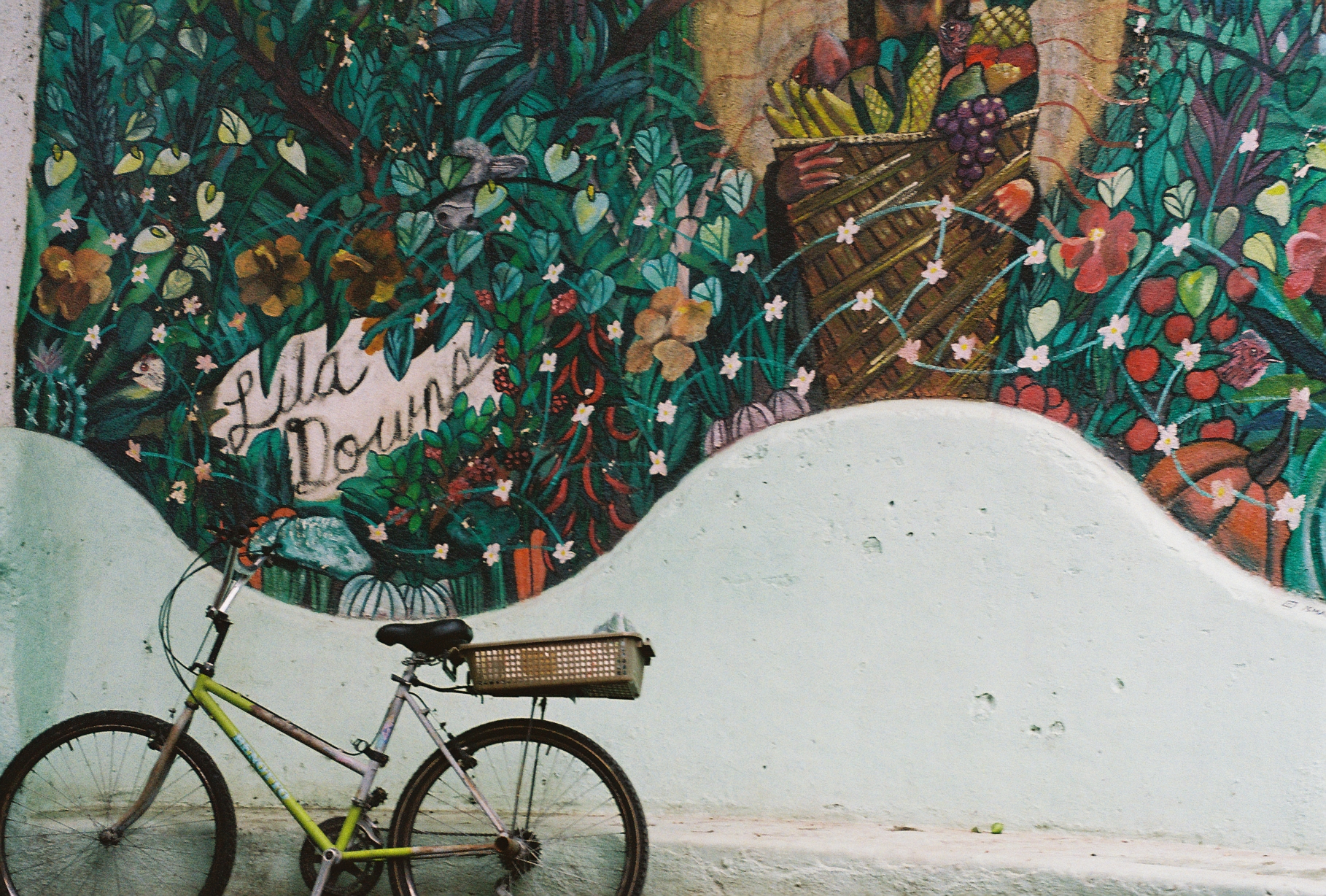 Beautiful mural with a bike parked right in front