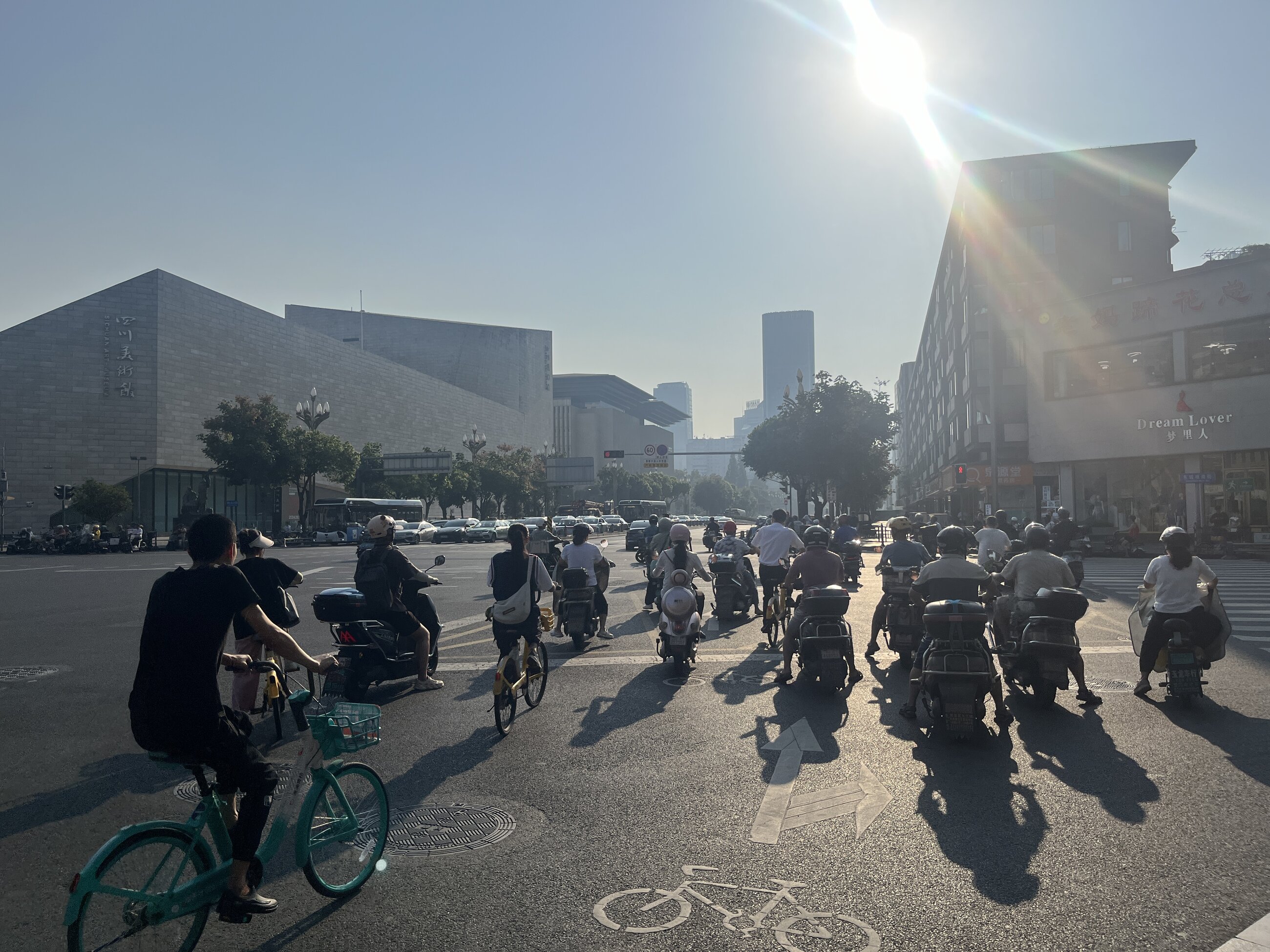 Morning ride to school via Tianfu Square