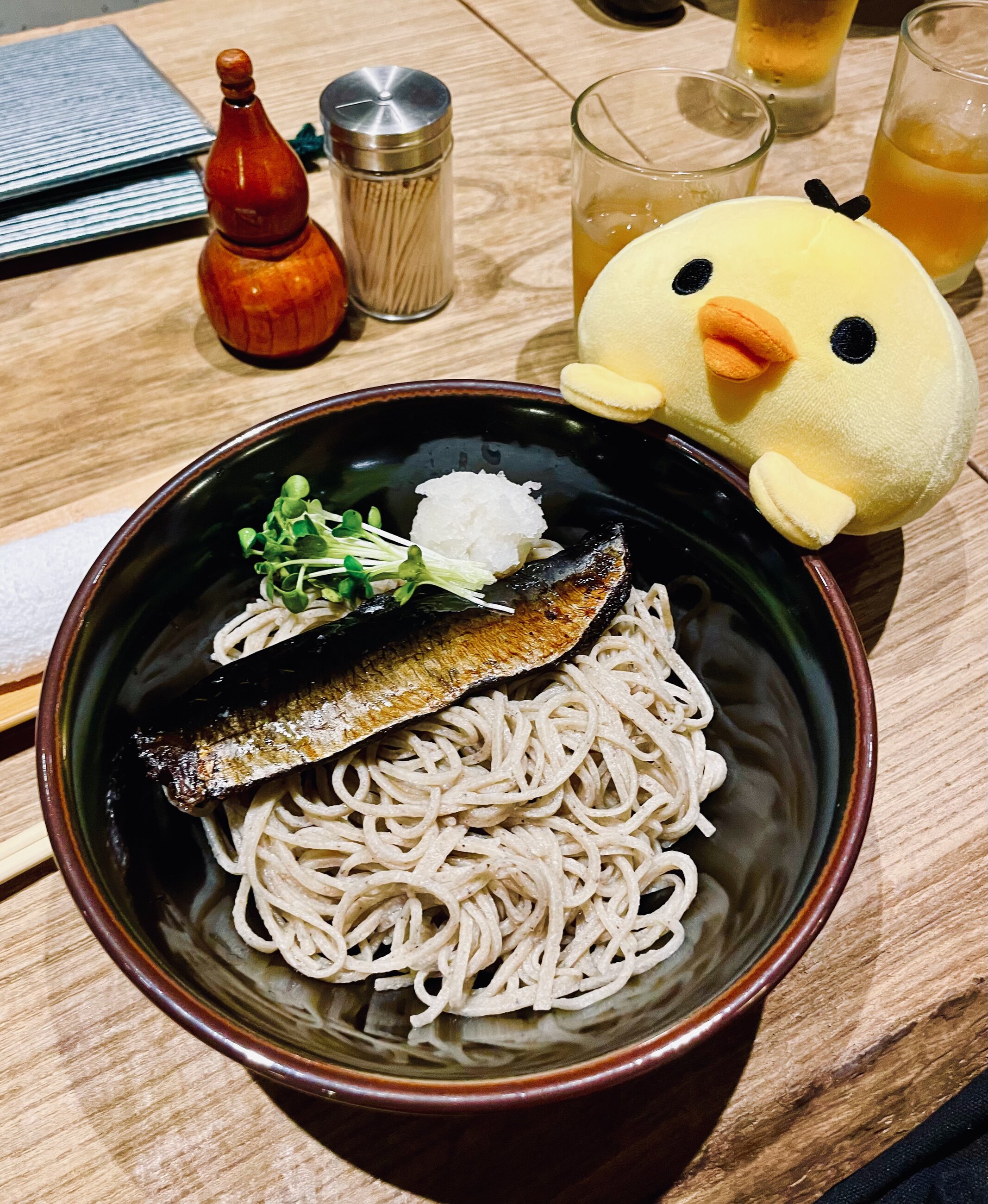 Funniest moment, Duck and his soba dinner. いただきます!