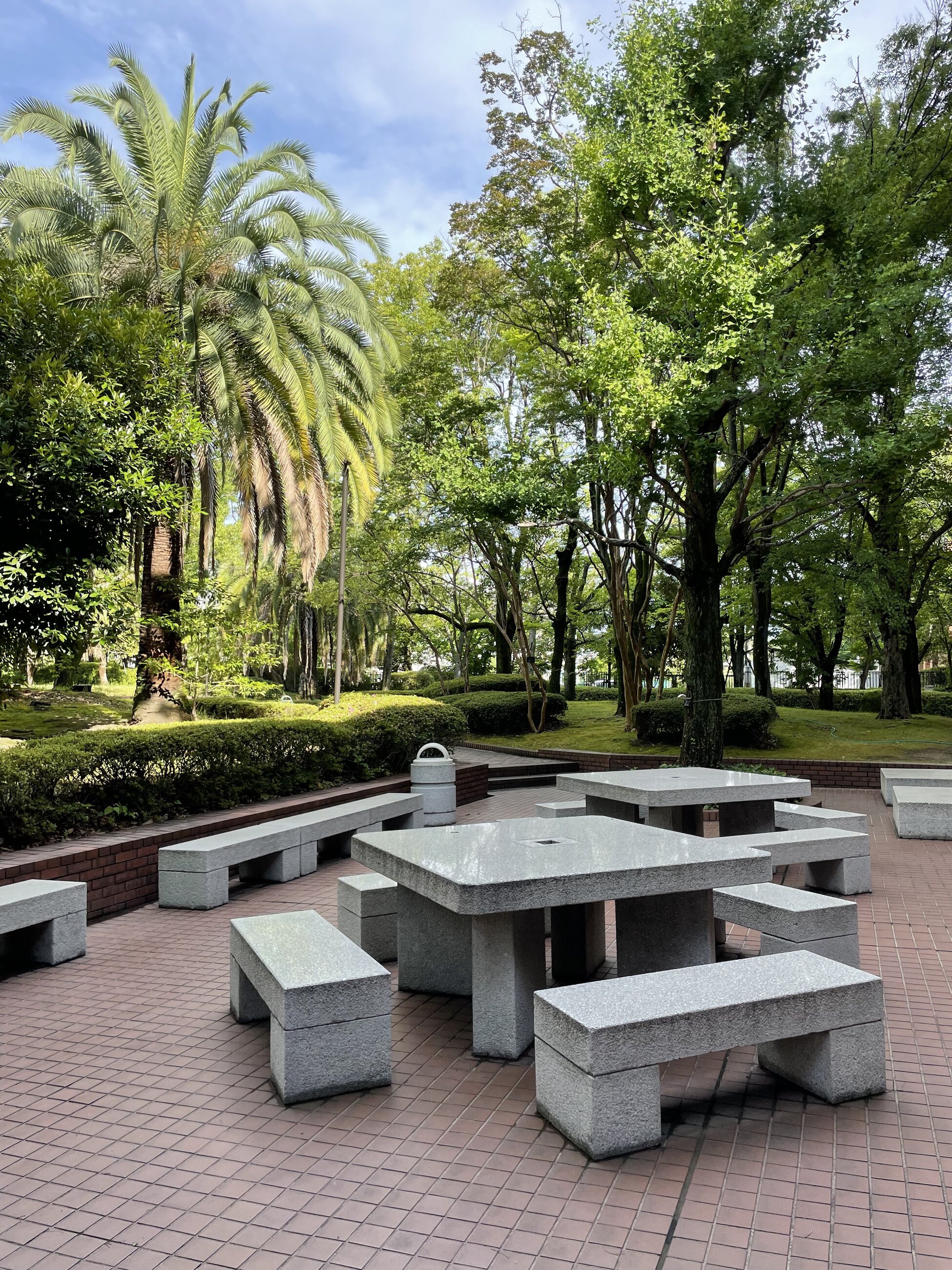 Campus eating space, such beautiful greenery!