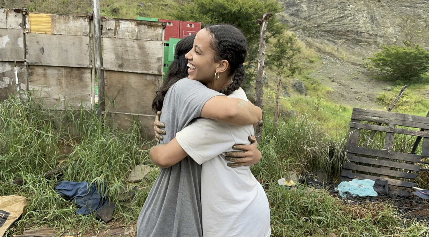Hugging in celebration