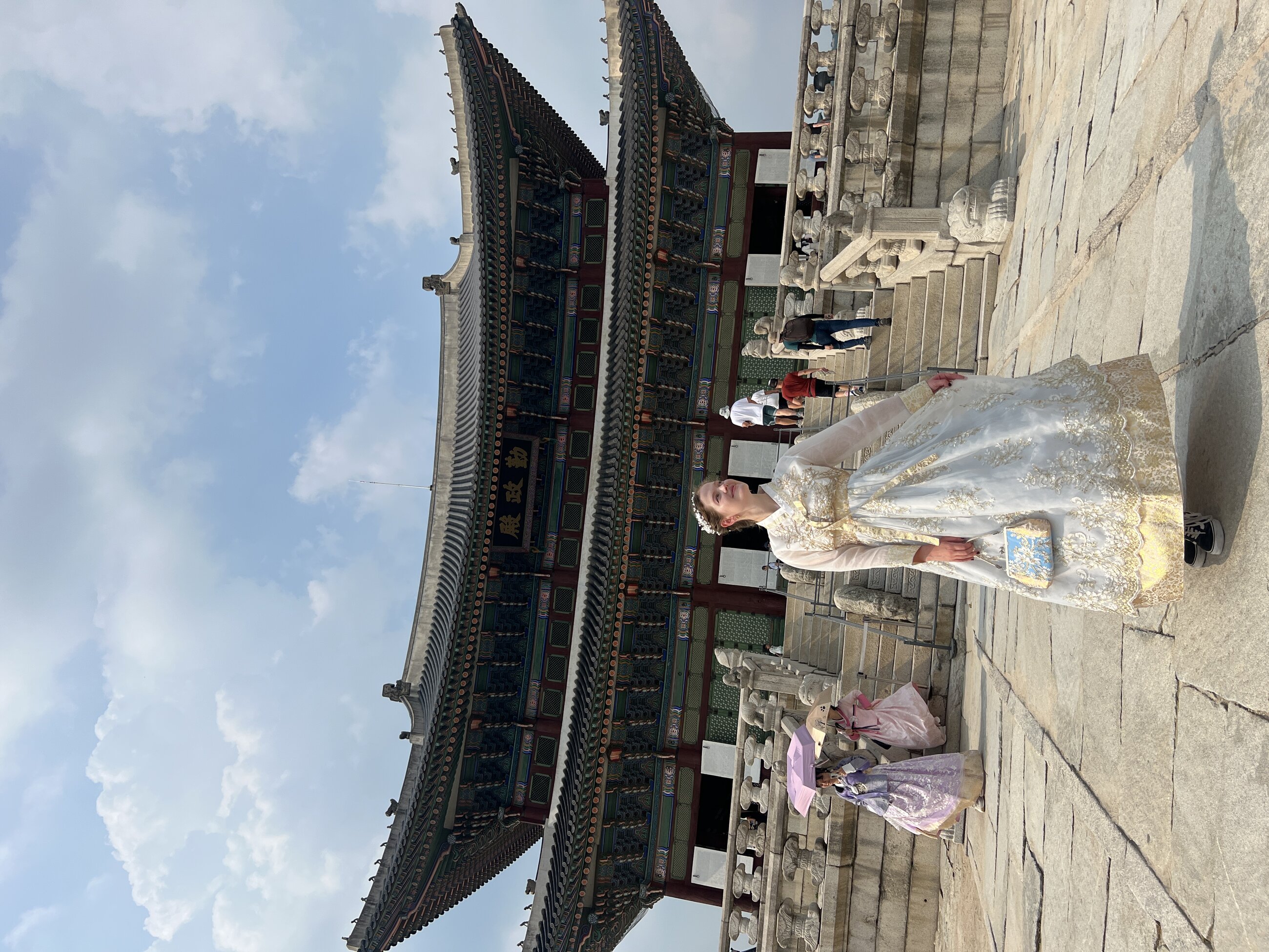 Sightseeing Seoul in traditional Korean clothing hanbok