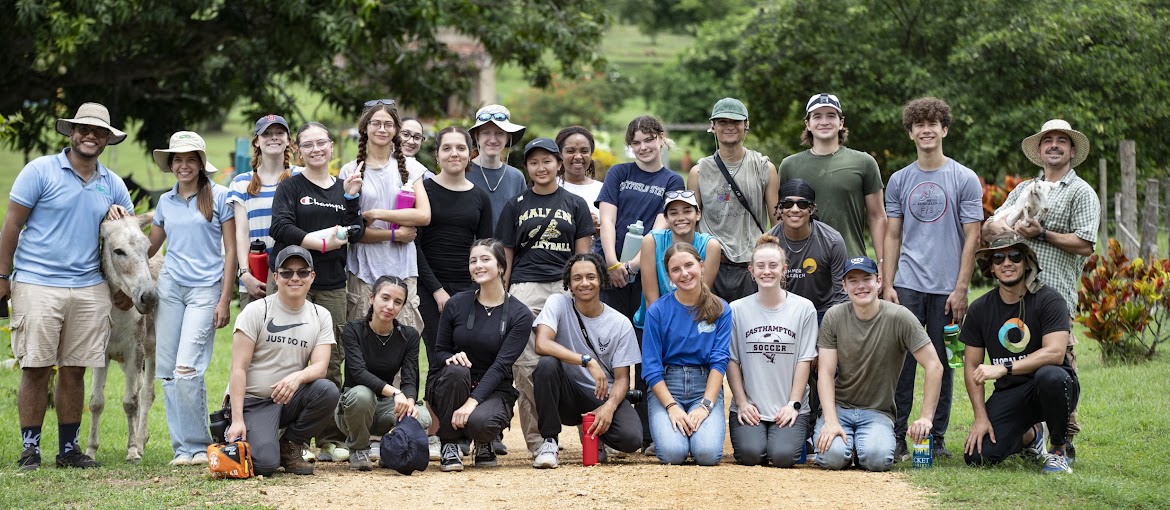 Our group at the Finca-pamel farm with the donkey TUKI TUKI
