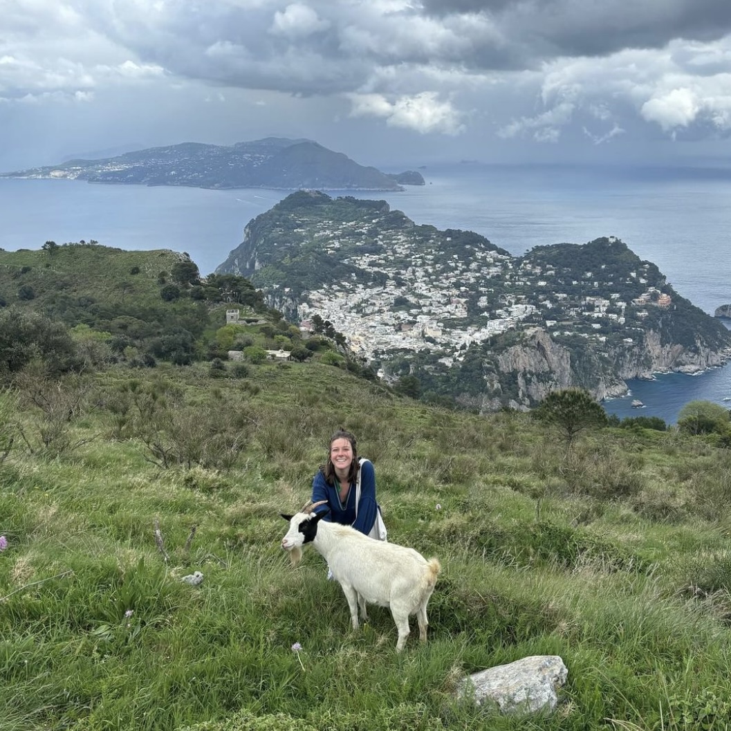 Petting goats in Capri, on the ISA field trip