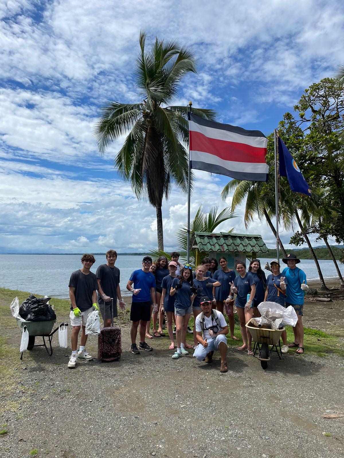 Picking up trash on the beach