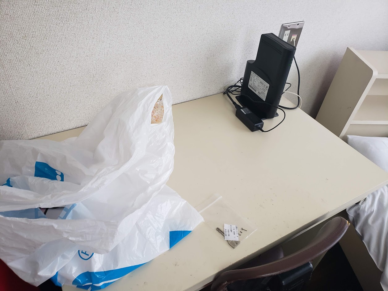 My desk where all the studying took place, in this photo I just moved in so my bag from the arcade was placed on there