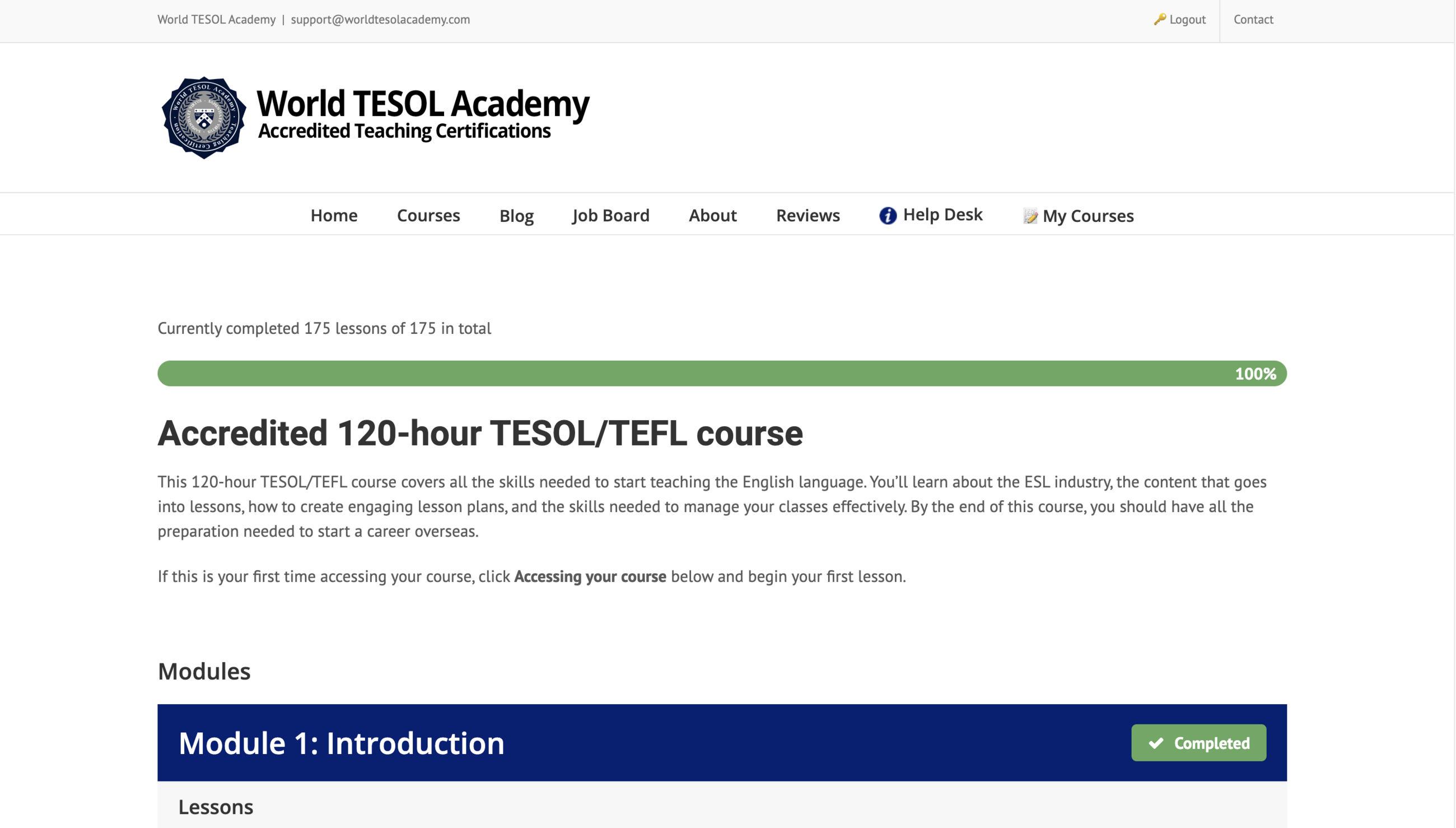 100% TESOL/TEFL Course done!
