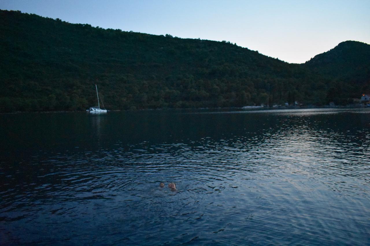 Night swimming off the boat after dinner