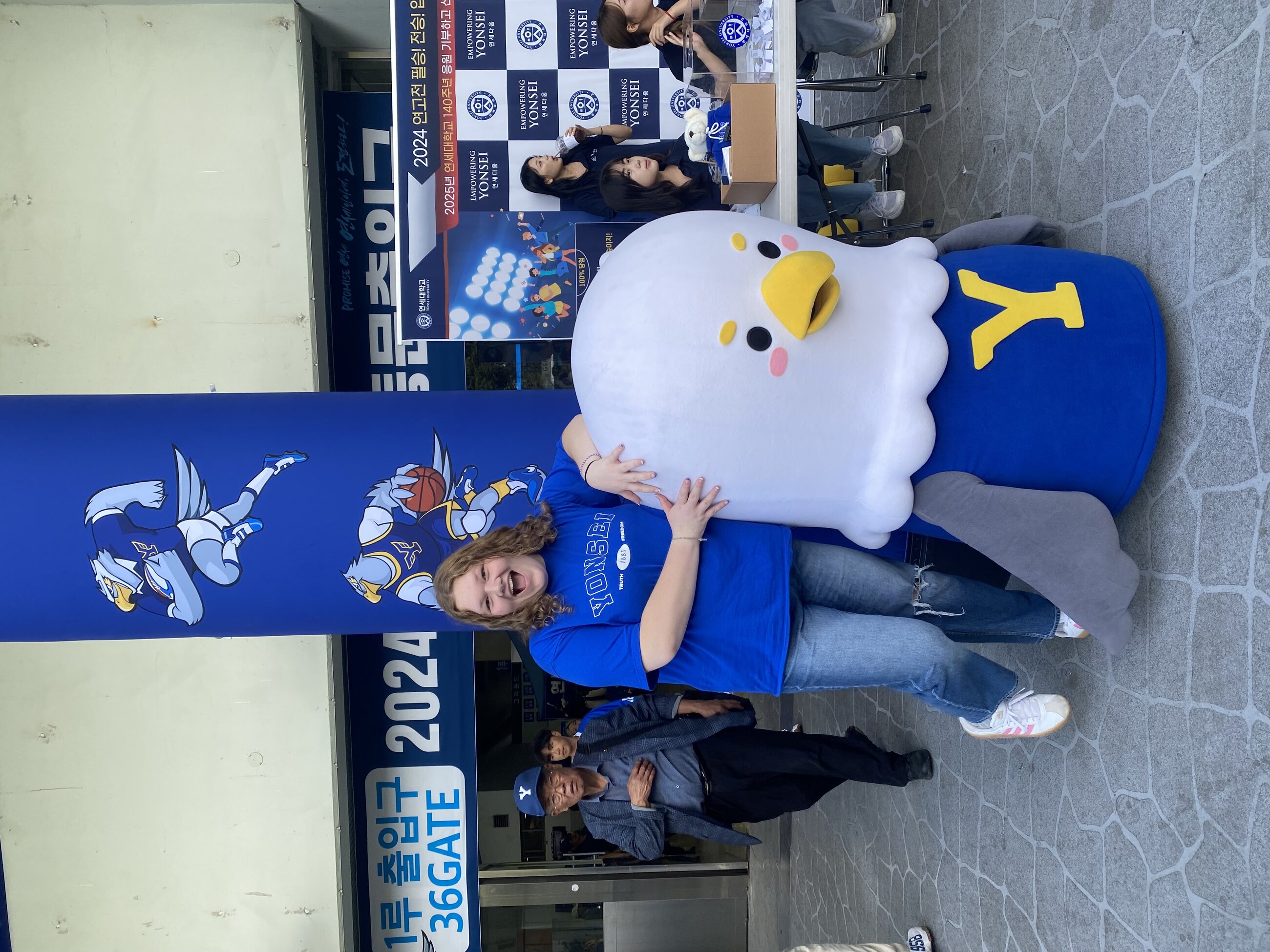 Me with Yonsei's mascot at the YonKo baseball game