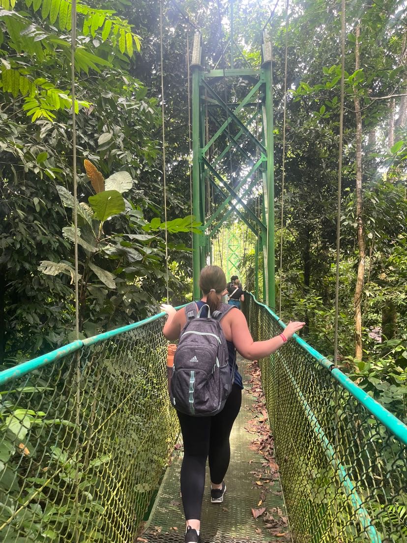 Crossing a sky bridge in Sarapiquí during a course field study!