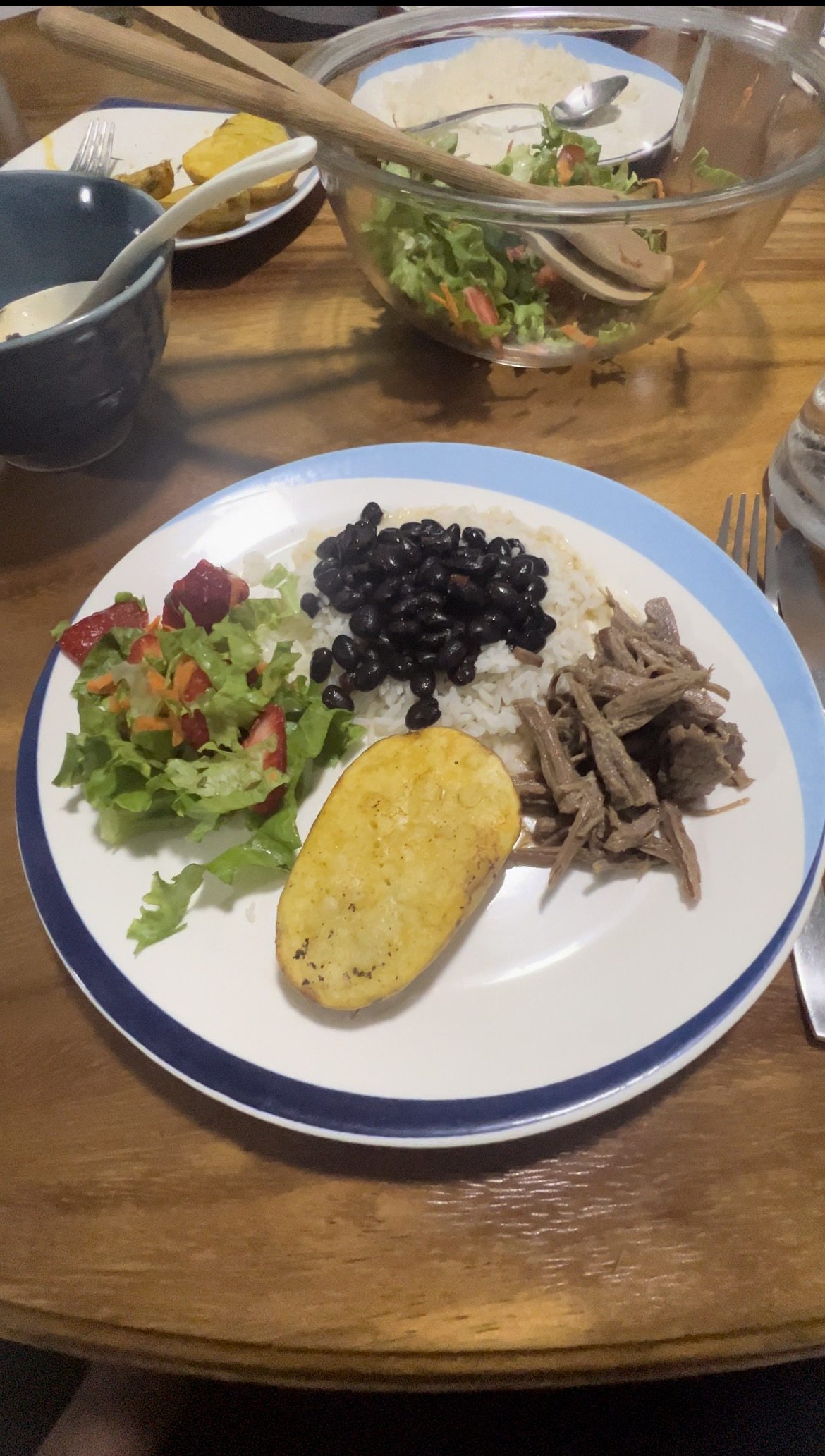 A picture of a dinner prepared by my host mother, mirroring how diverse and hearty most of our dinners were. 
