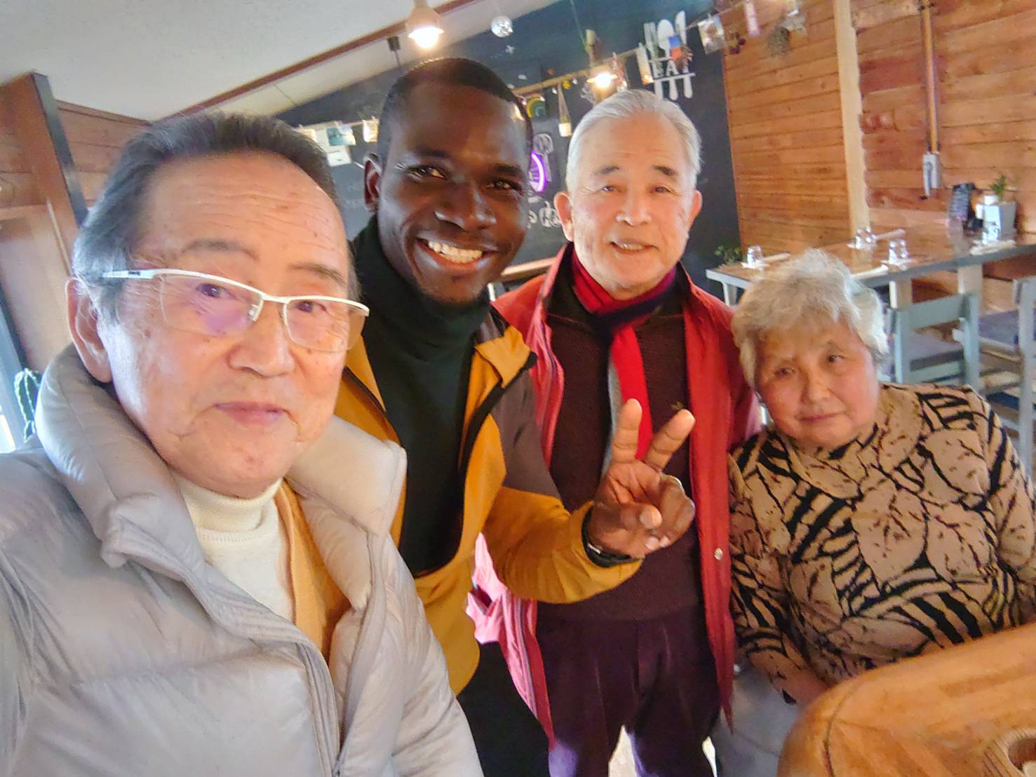 At my favorite restaurant with my Japanese friends.