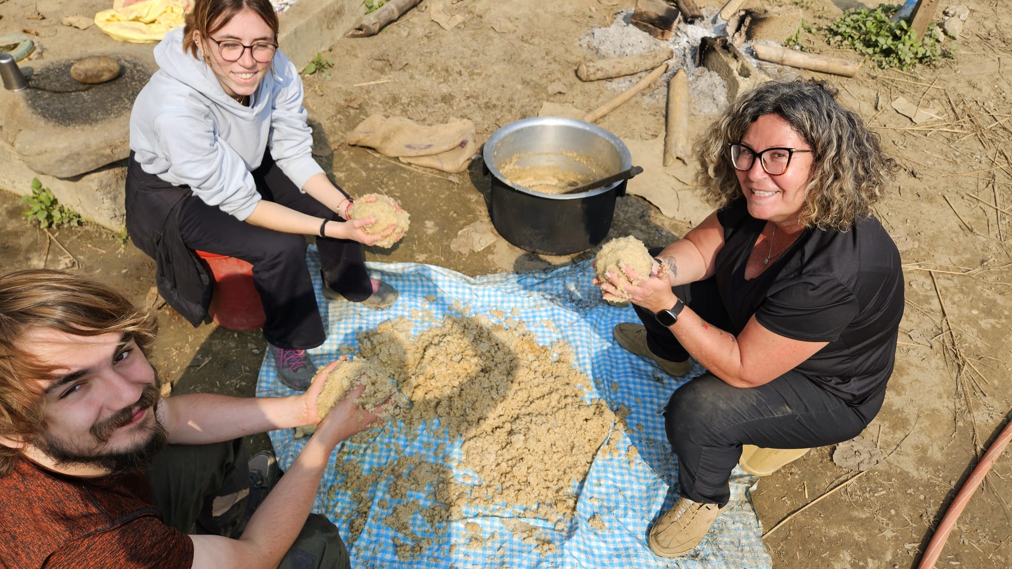Prepping rice for the elephants