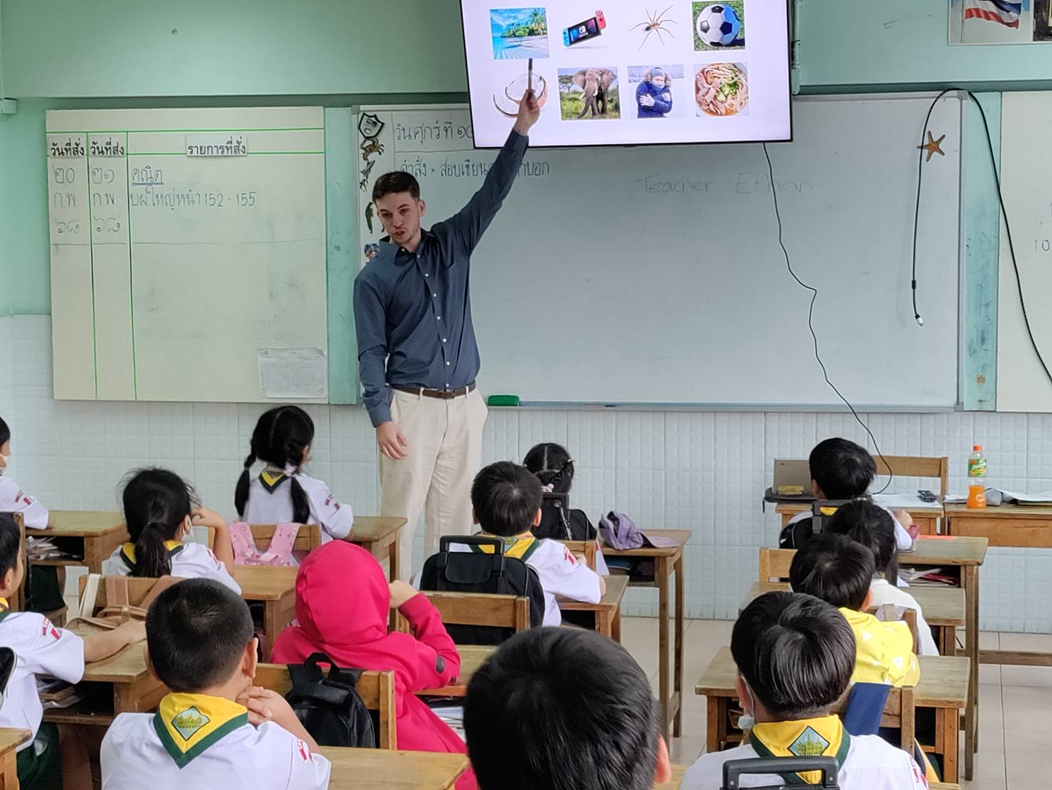Presenting the language topic to my TEFL class.