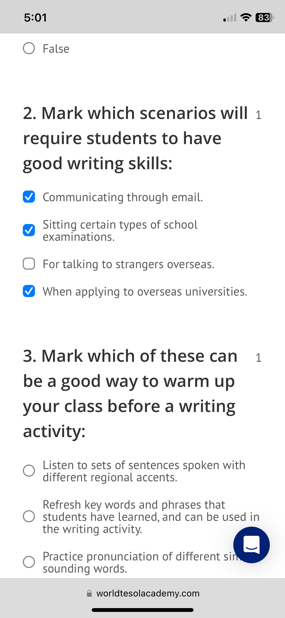 Quizzes are easy multiple choice questions