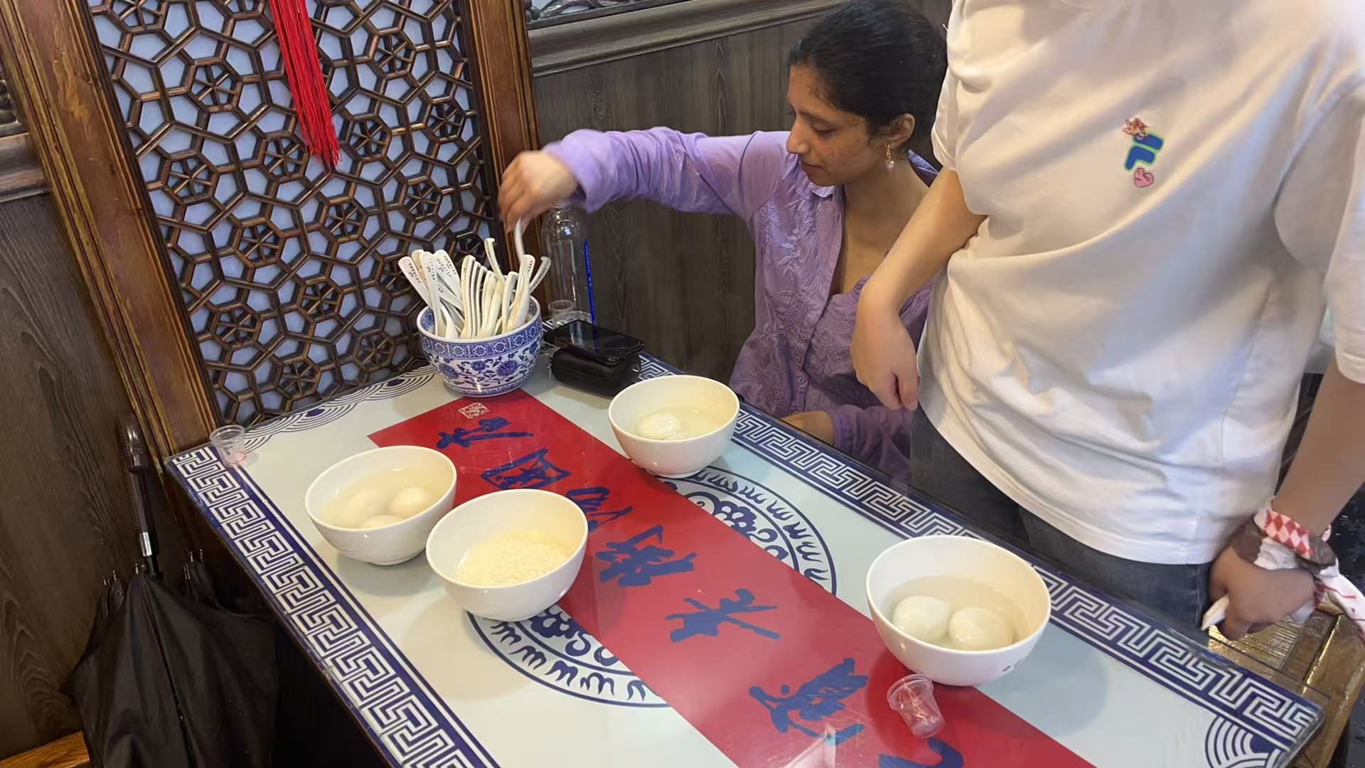 Trying a Chinese snack - Tangyuan