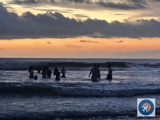 Swimming with my new friends at sunset