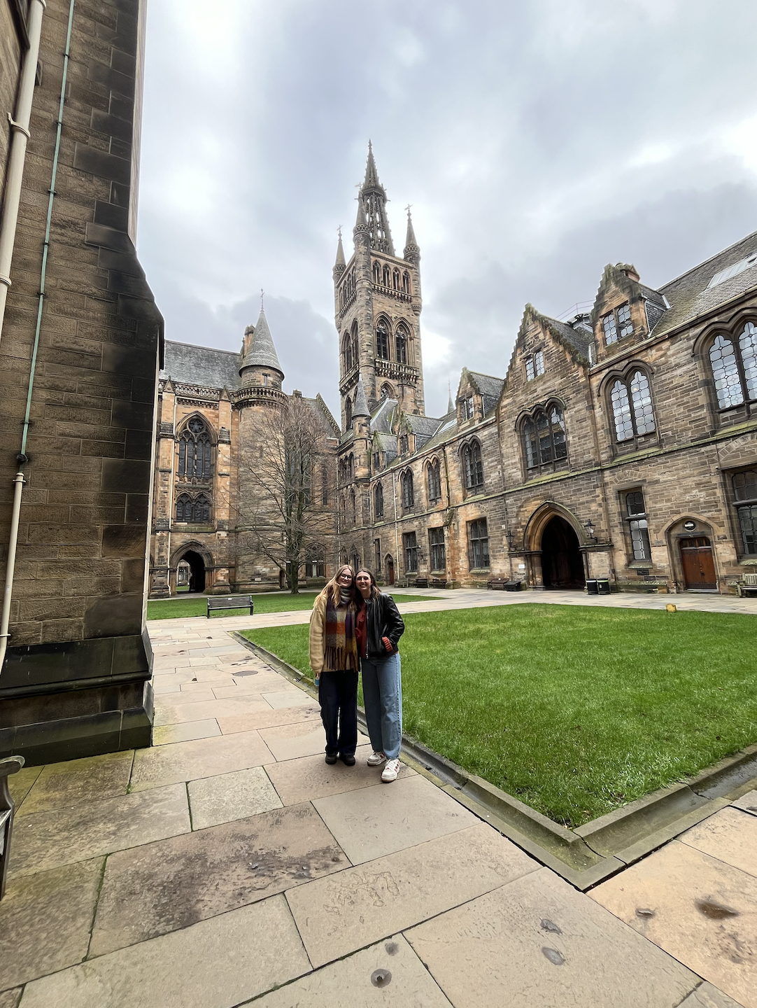 My friend and I in front of the University of Glasgow's gorgeous Old Campus