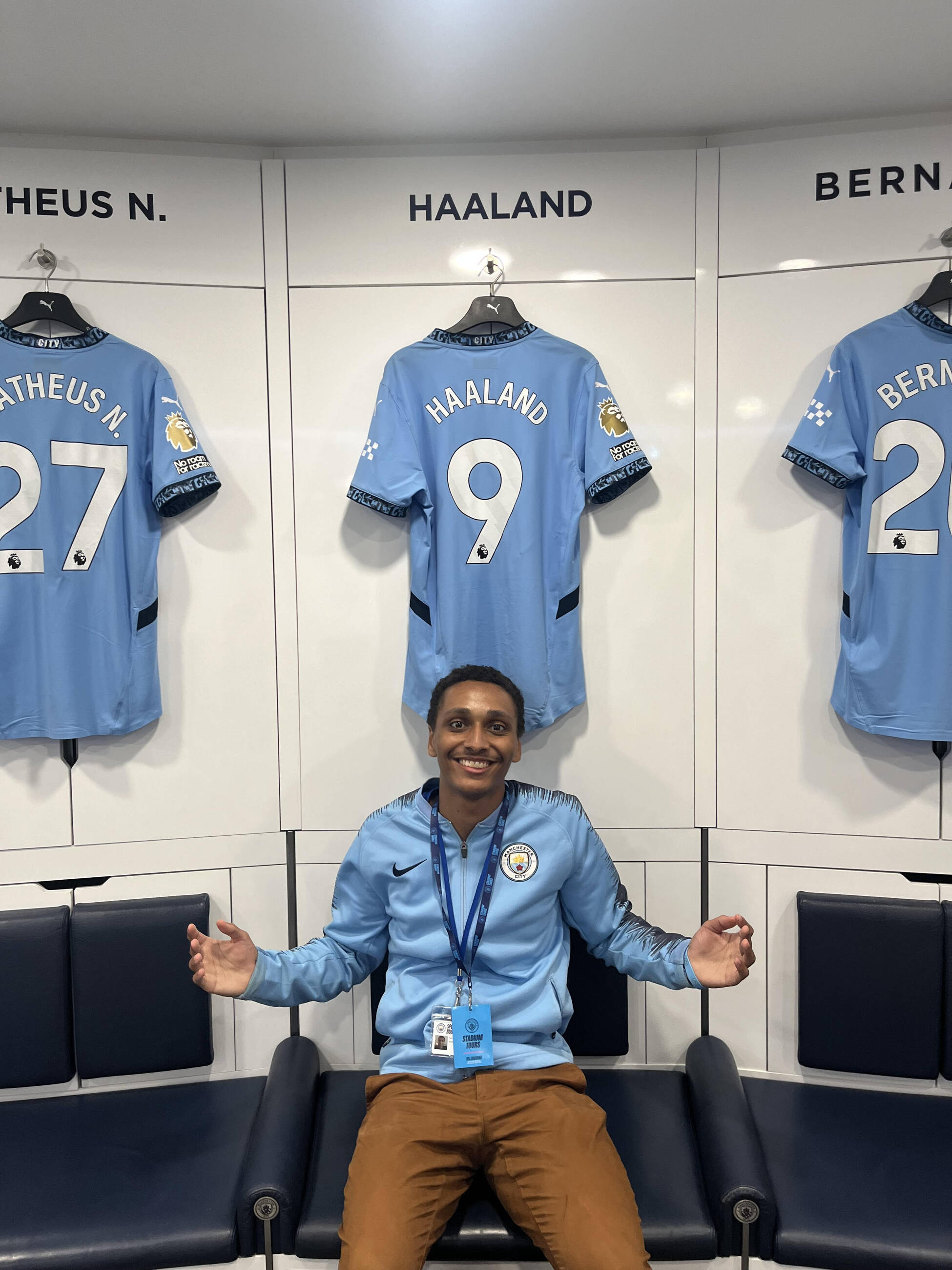 In the Man City locker room on our tour!