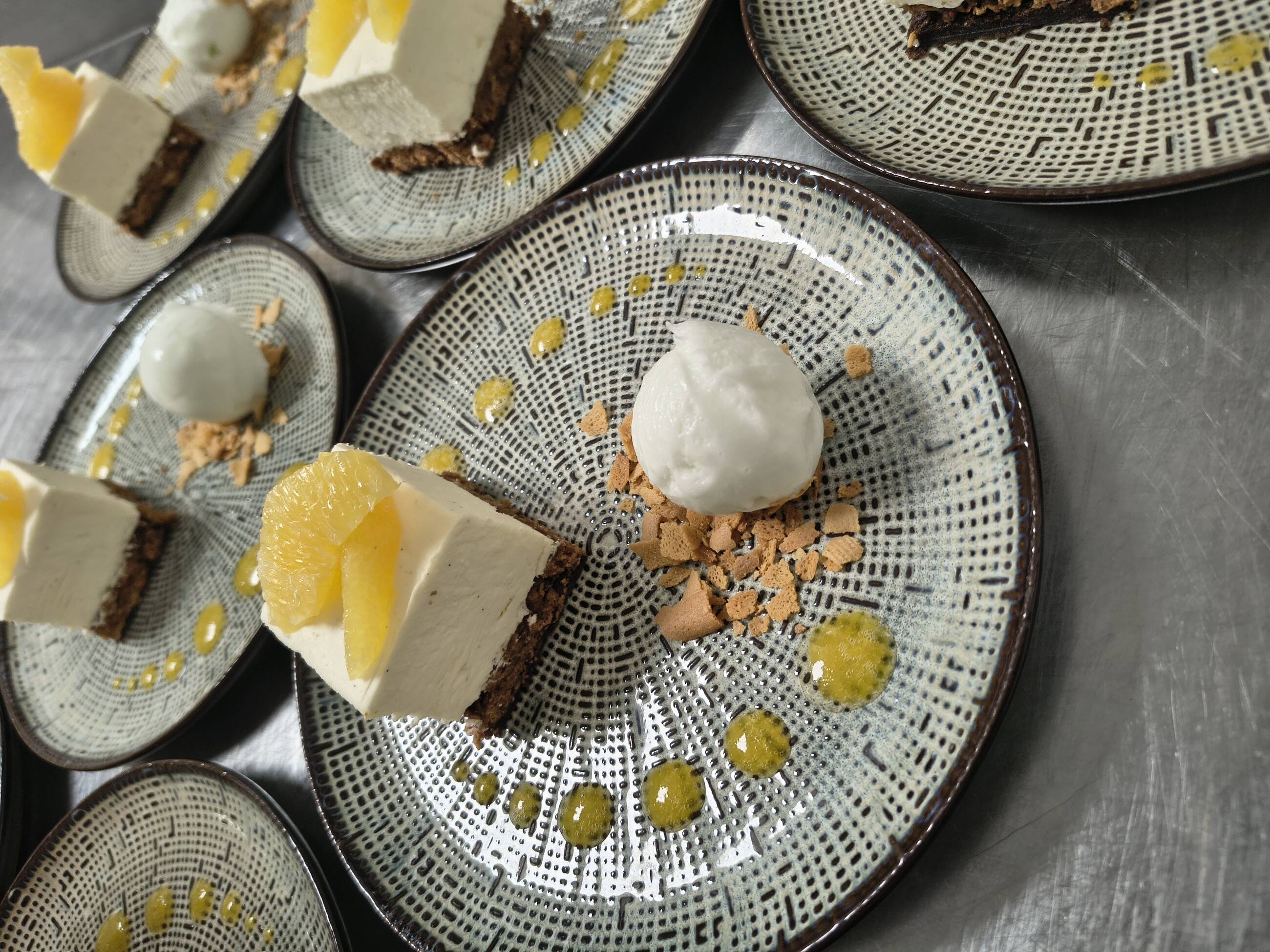 One day chef told me do decoration of this cake which will go with mango flavour and this sorbet will go with this so creat any design with anything u want in the kitchen accordingly the test . so I create this and everyone was soo happy .. and they also appreciated me lots