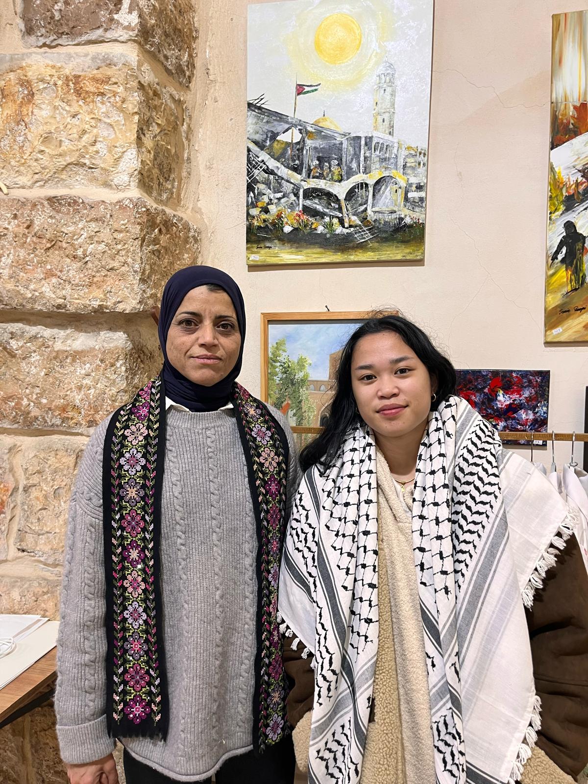 The artist Sonia in the old city who gifted me the her keffiyeh from her wall