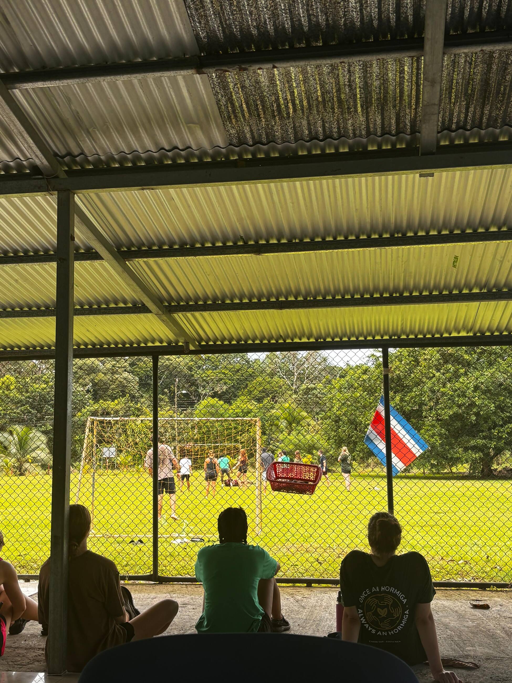 Enjoying games at a local school after volunteering 