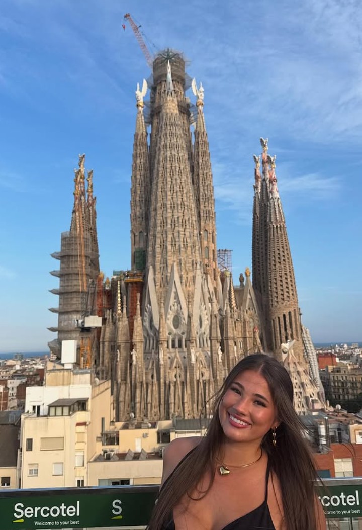 This is me at a rooftop overlooking the Sagrada Familia in Barcelona. I highly recommend going, but book a reservation in advance!!