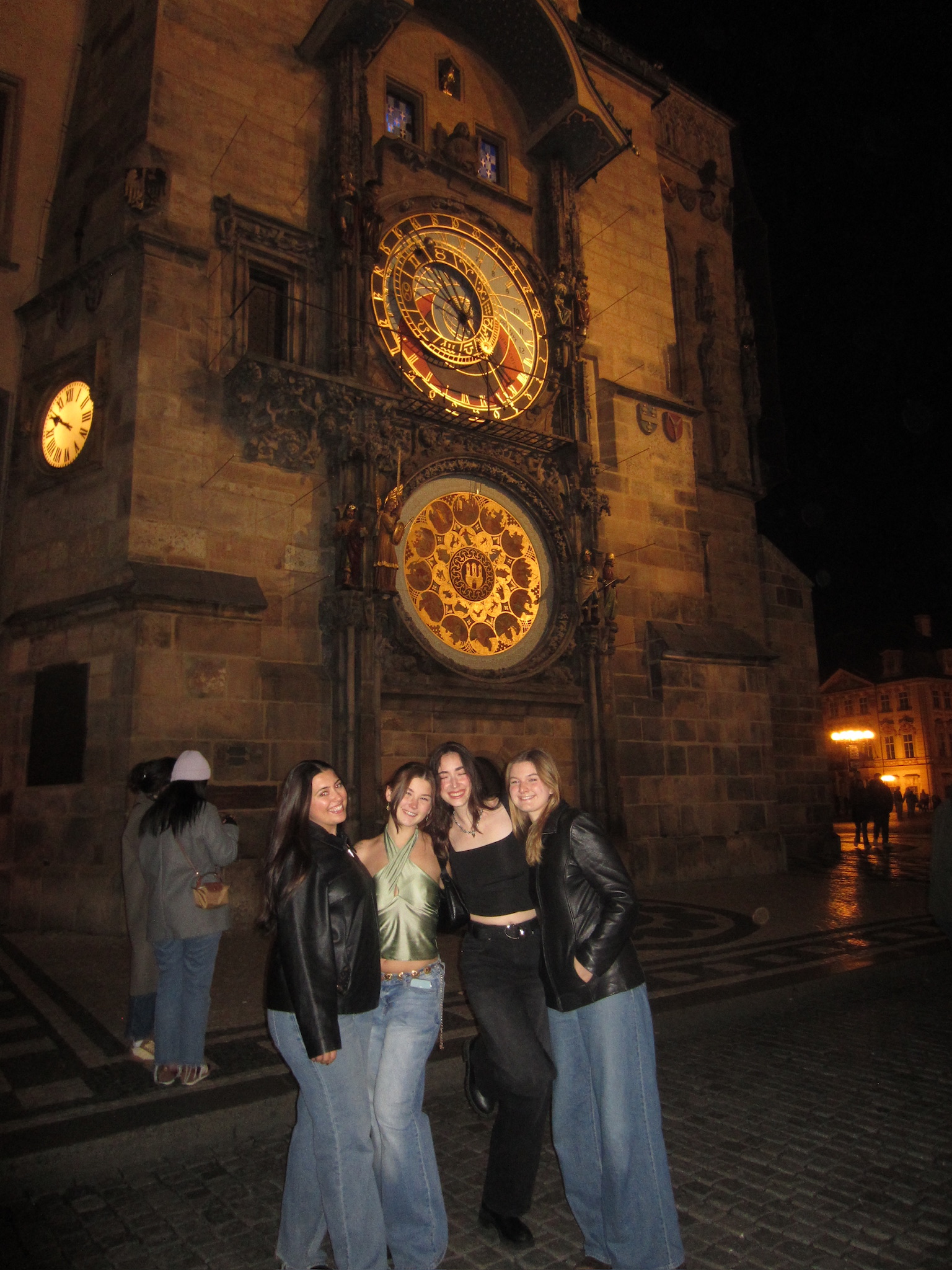 My roommates & I in front of the Astronomical Clock.