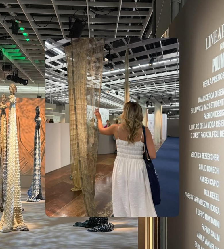 at a fashion class field trip to a textiles trends market