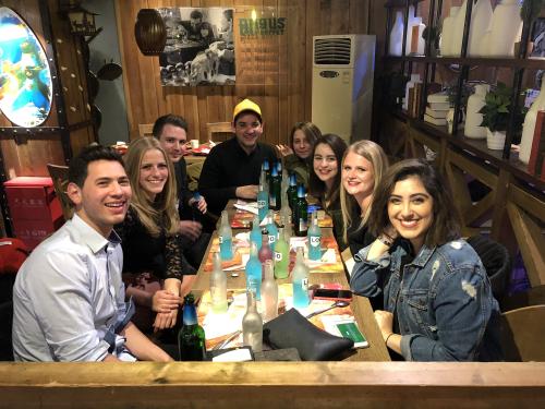 on table with other interns