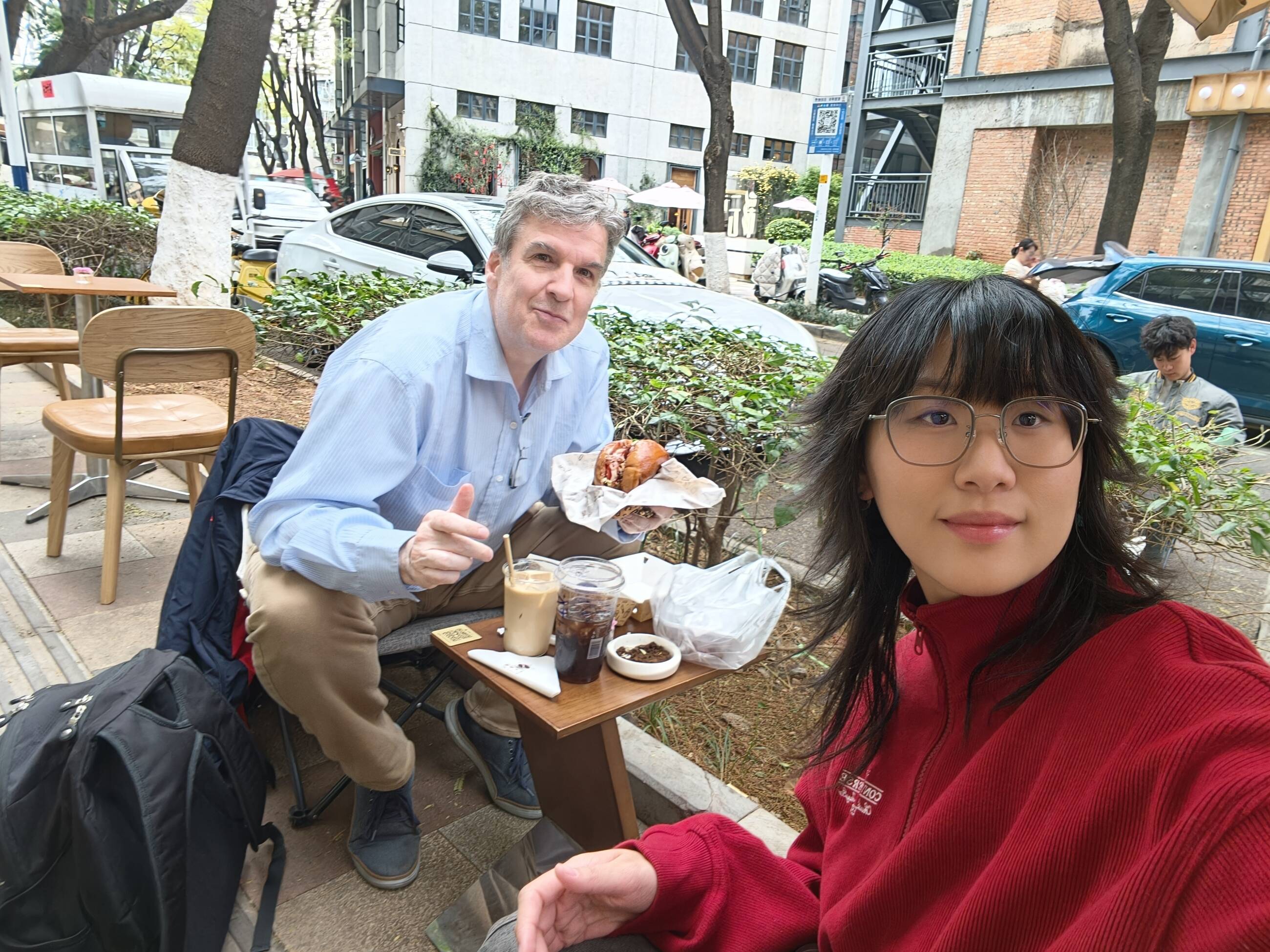 Me and my teacher, exploring cafés and restaurants