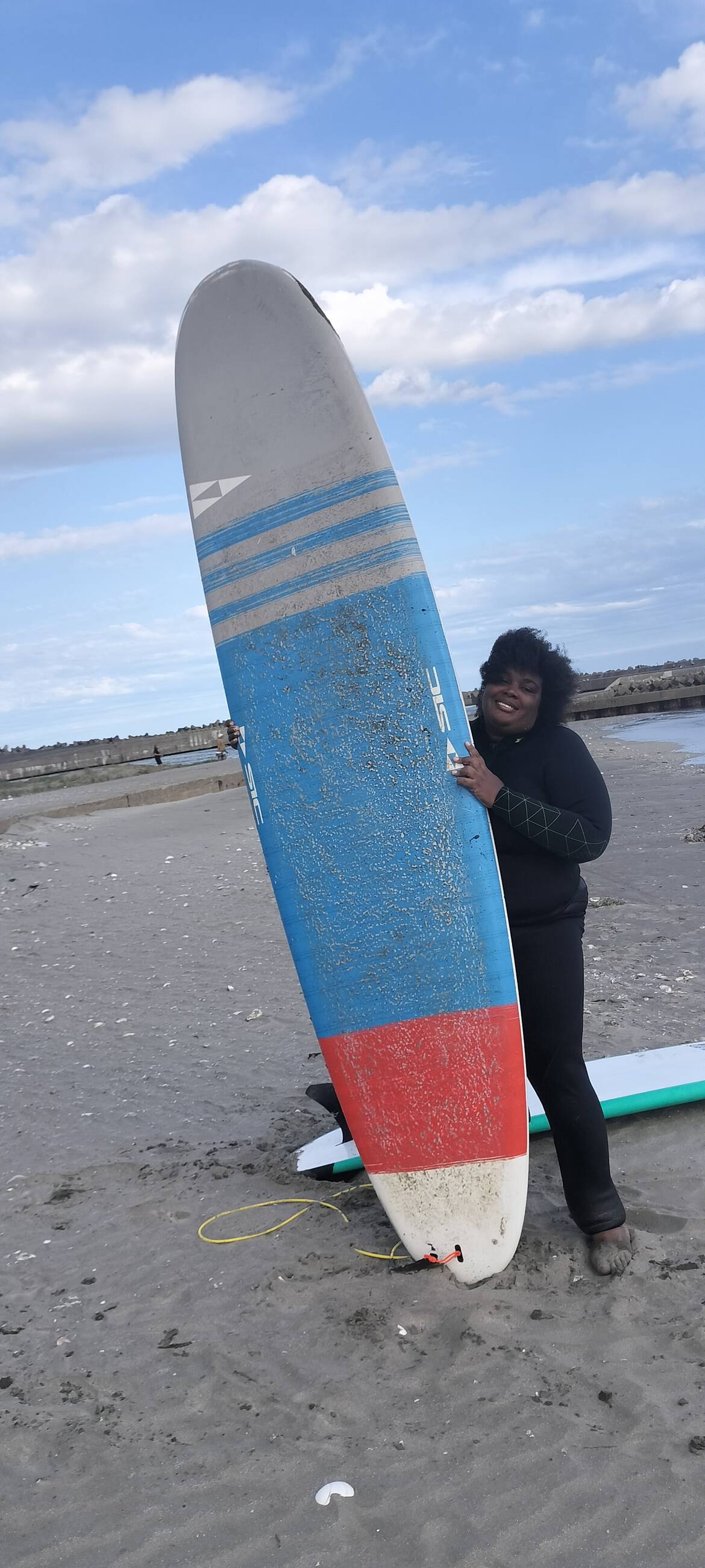 Surfing on a windy beach