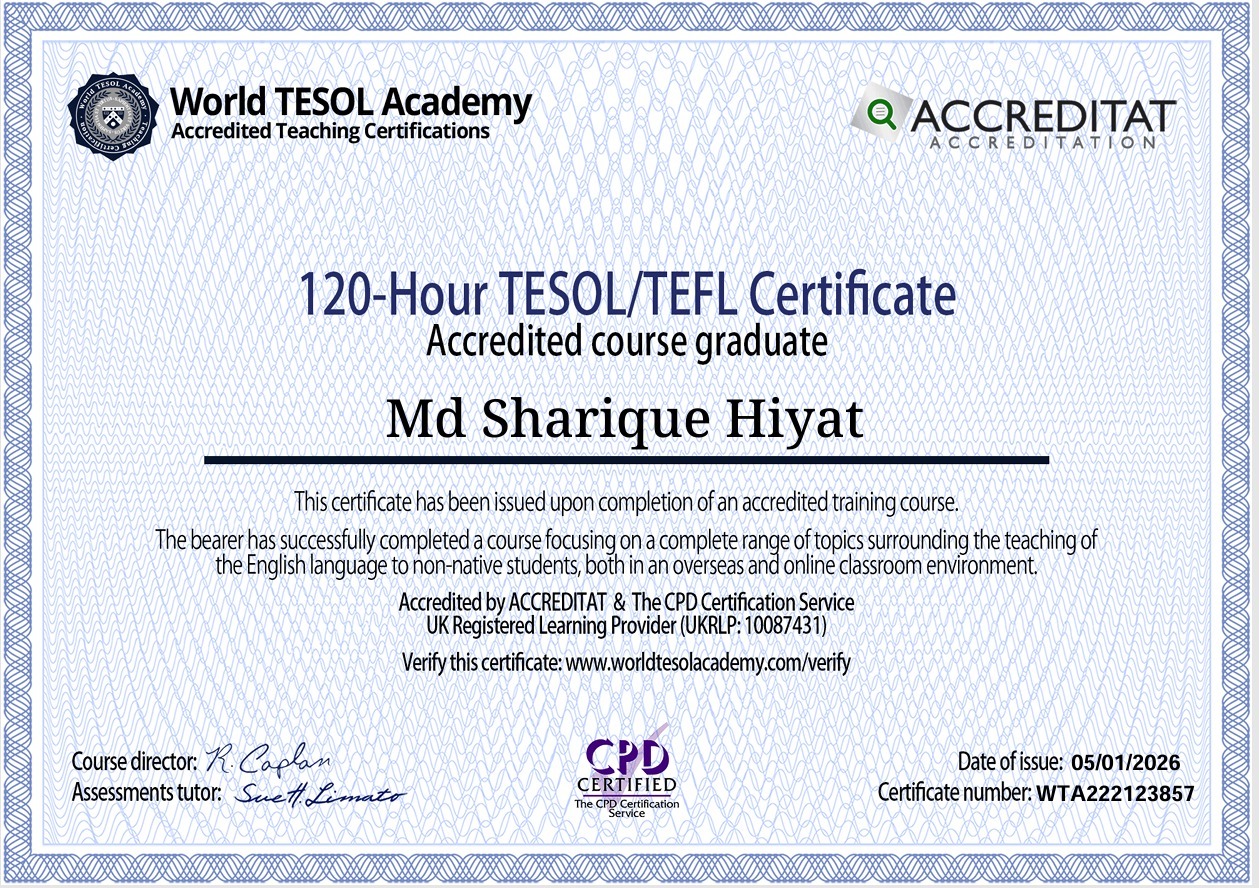 A certificate that represents a big step in my teaching career.