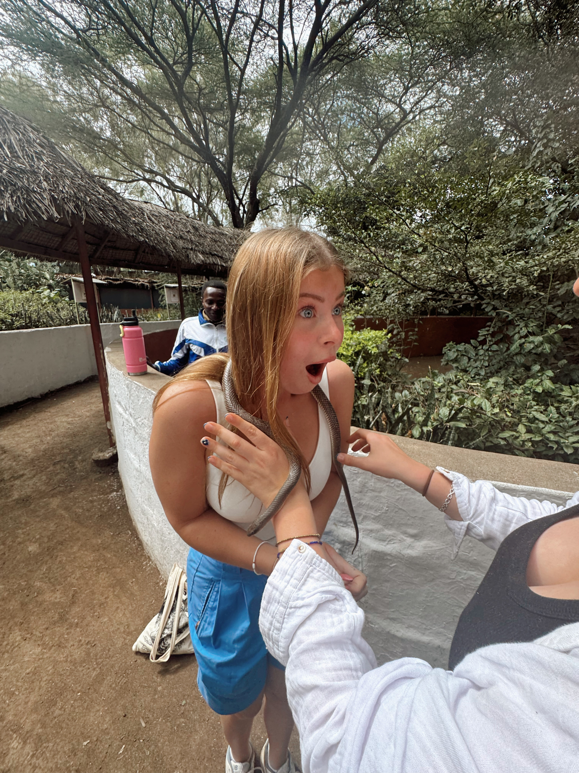 Freaking out and crying as I had a snake put around my neck 